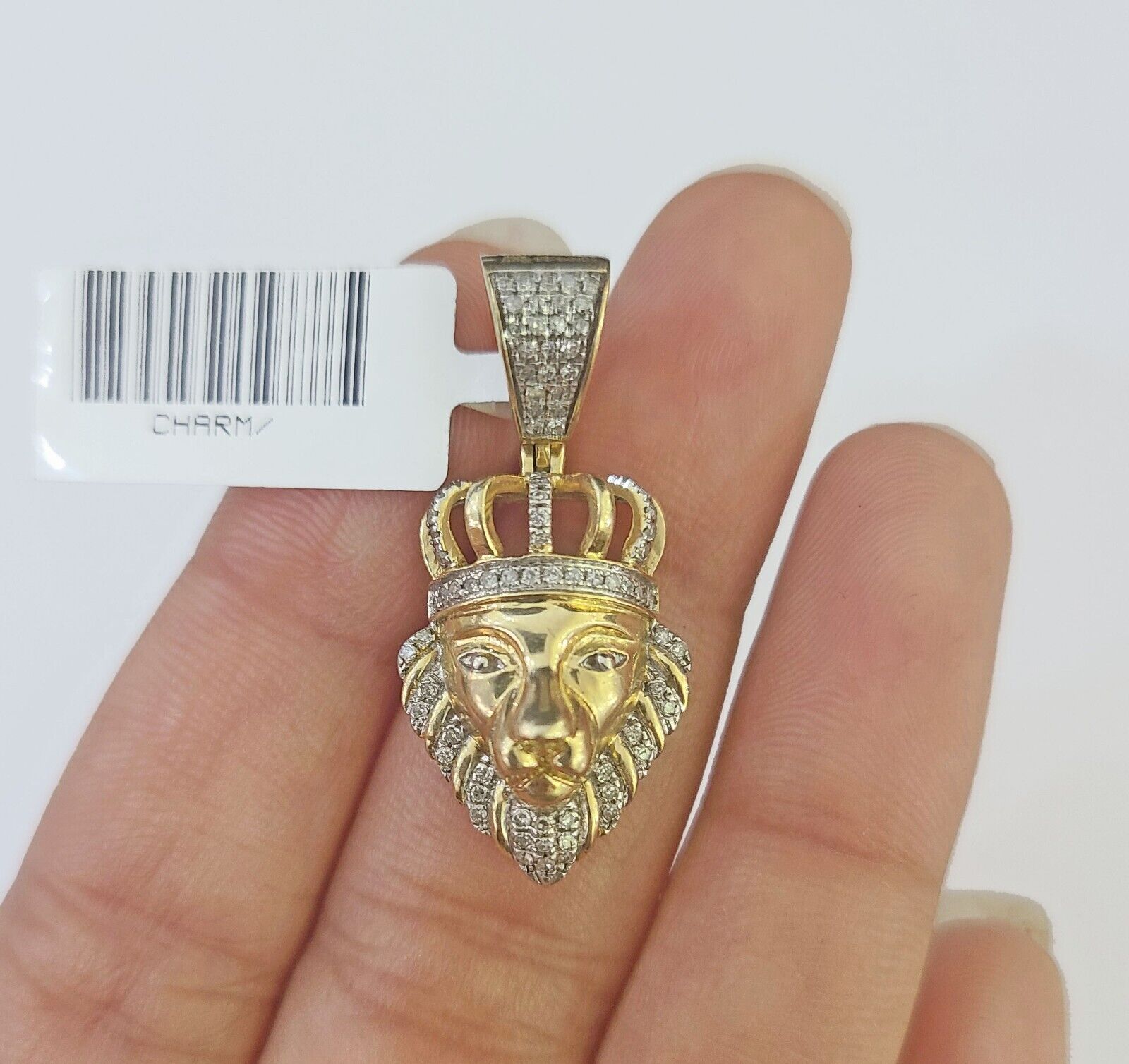 10k Gold Lion Head Diamond Charm and 2.5mm 18 Inches Rope Chain - GoldenlinQ