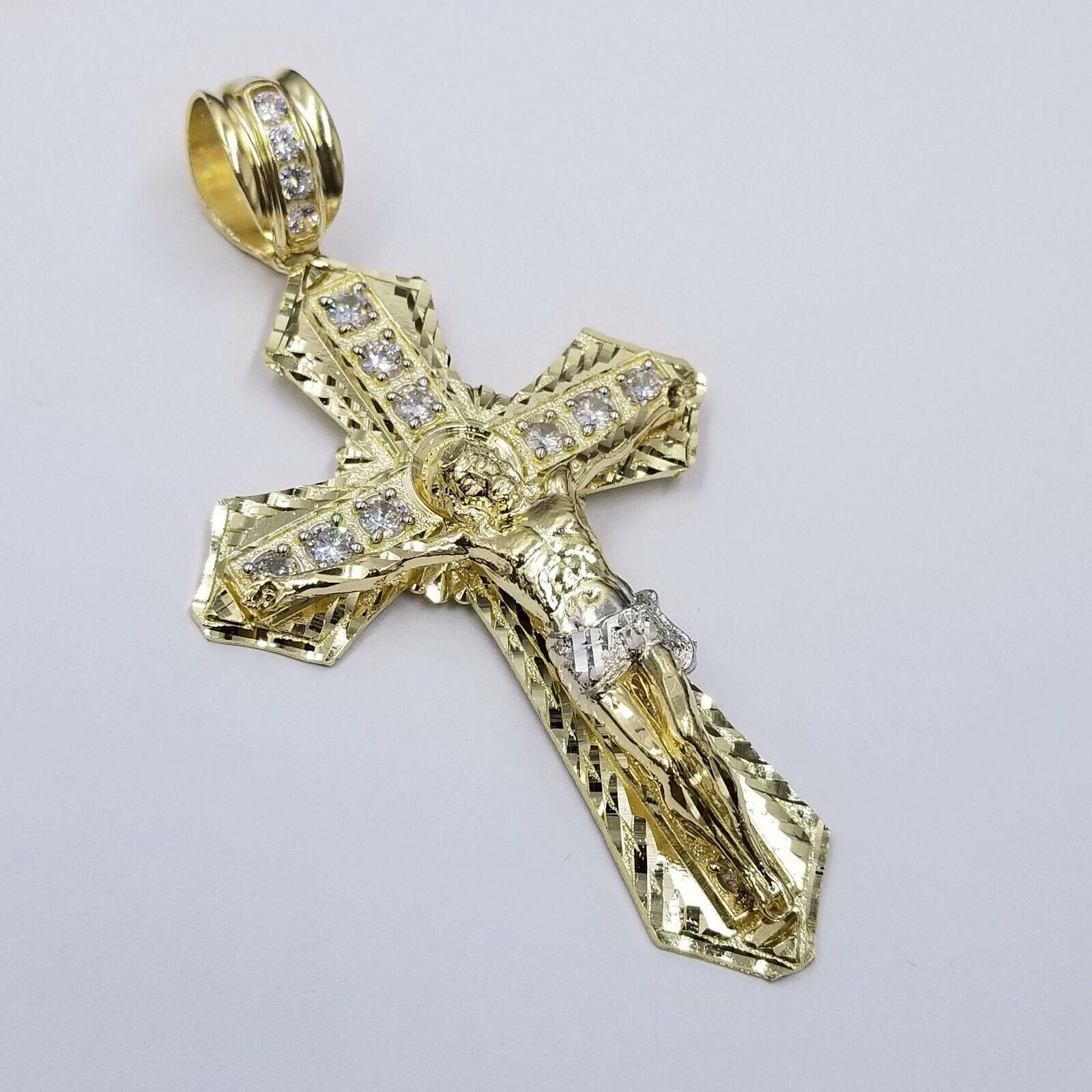 10k Gold Mens Byzantine Box Necklace 26" Cross Charm Pendant Jesus - GoldenlinQ