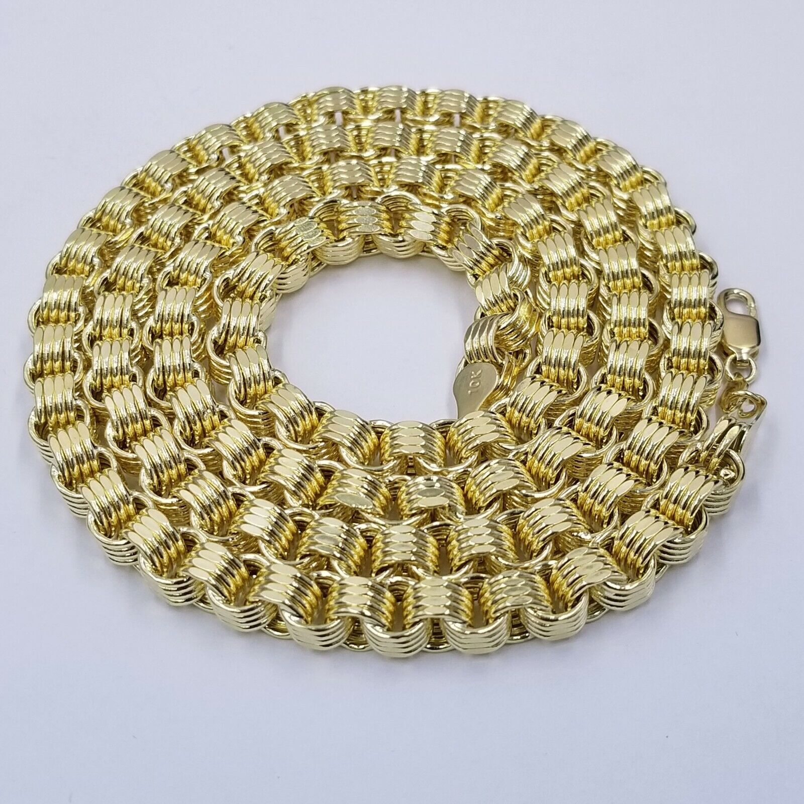 10k Gold Mens Byzantine Box Necklace 26" Cross Charm Pendant Jesus - GoldenlinQ