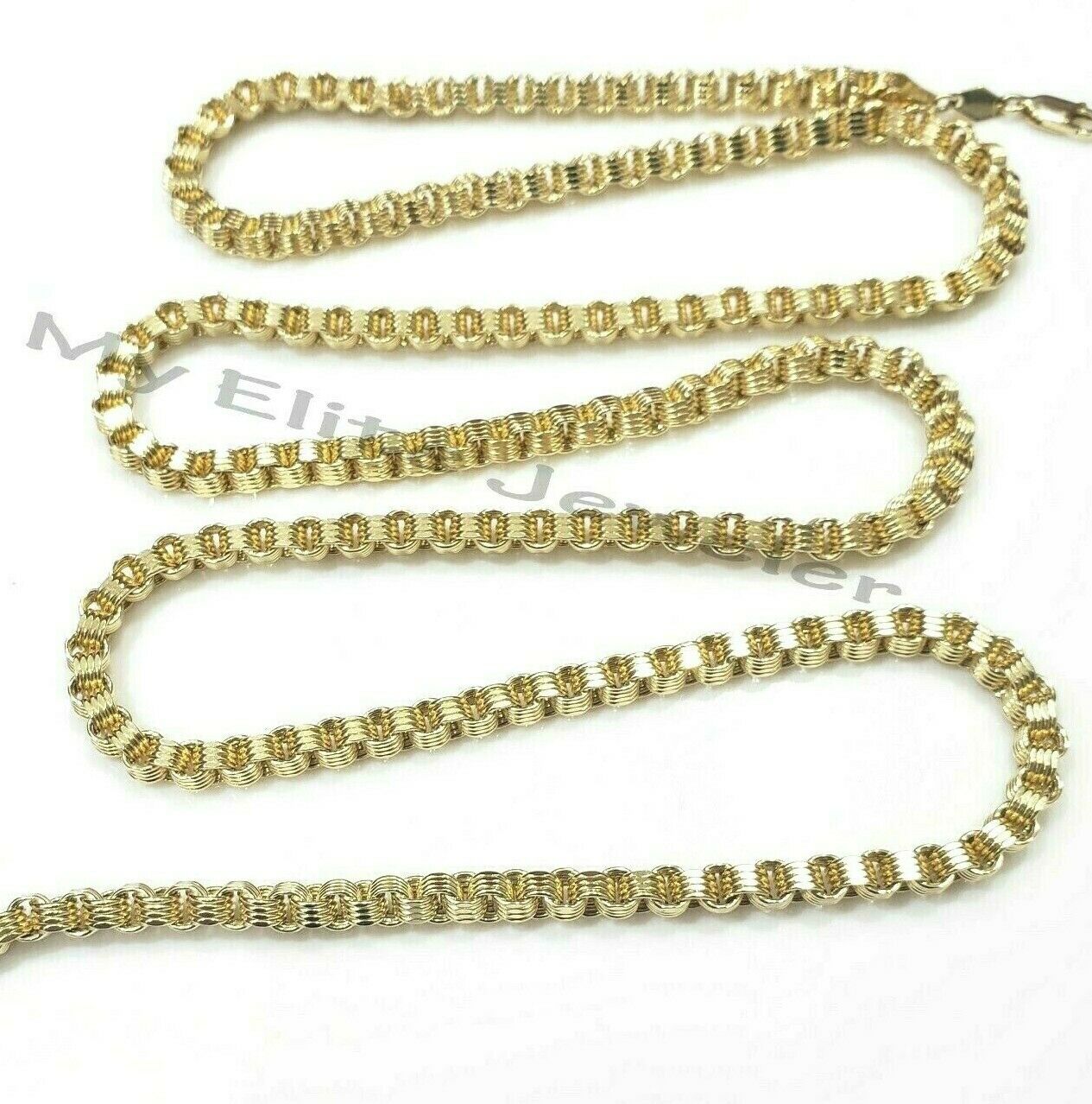 10k Gold Mens Necklace Byzantine Chain 24 Inch Lobster 4mm Male Yellow Gold REAL - GoldenlinQ