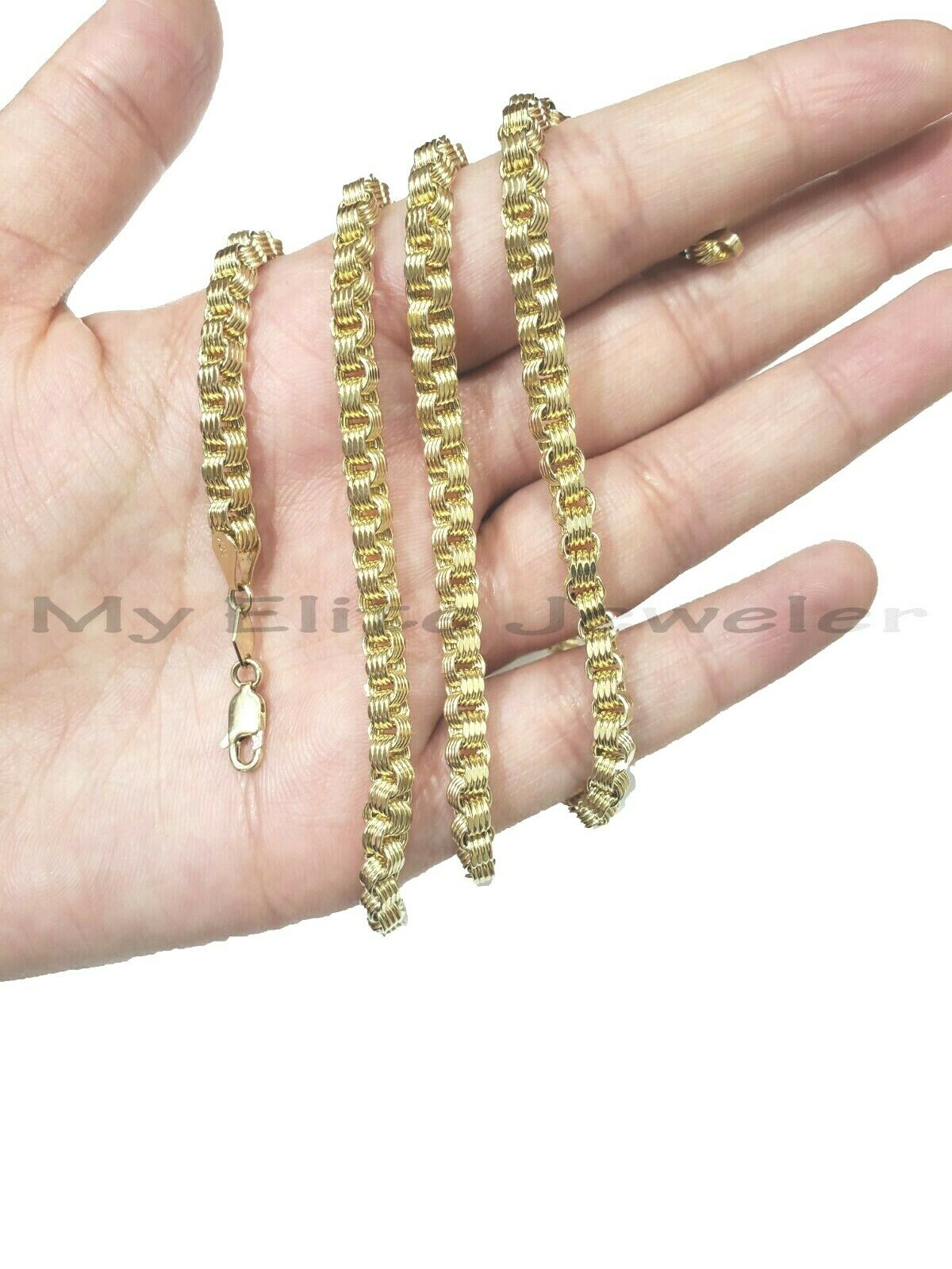 10k Gold Mens Necklace Byzantine Chain 24 Inch Lobster 4mm Male Yellow Gold REAL - GoldenlinQ