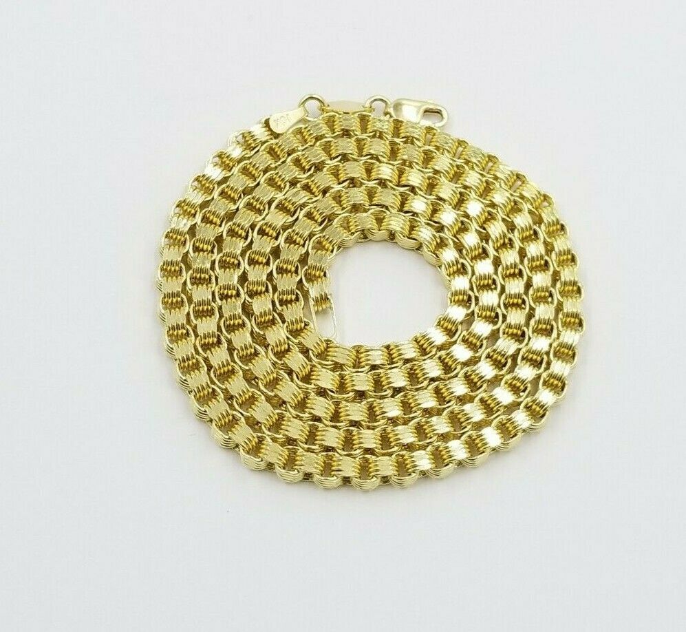 10k Gold Mens Necklace Byzantine Chain 24 Inch Lobster 4mm Male Yellow Gold REAL - GoldenlinQ