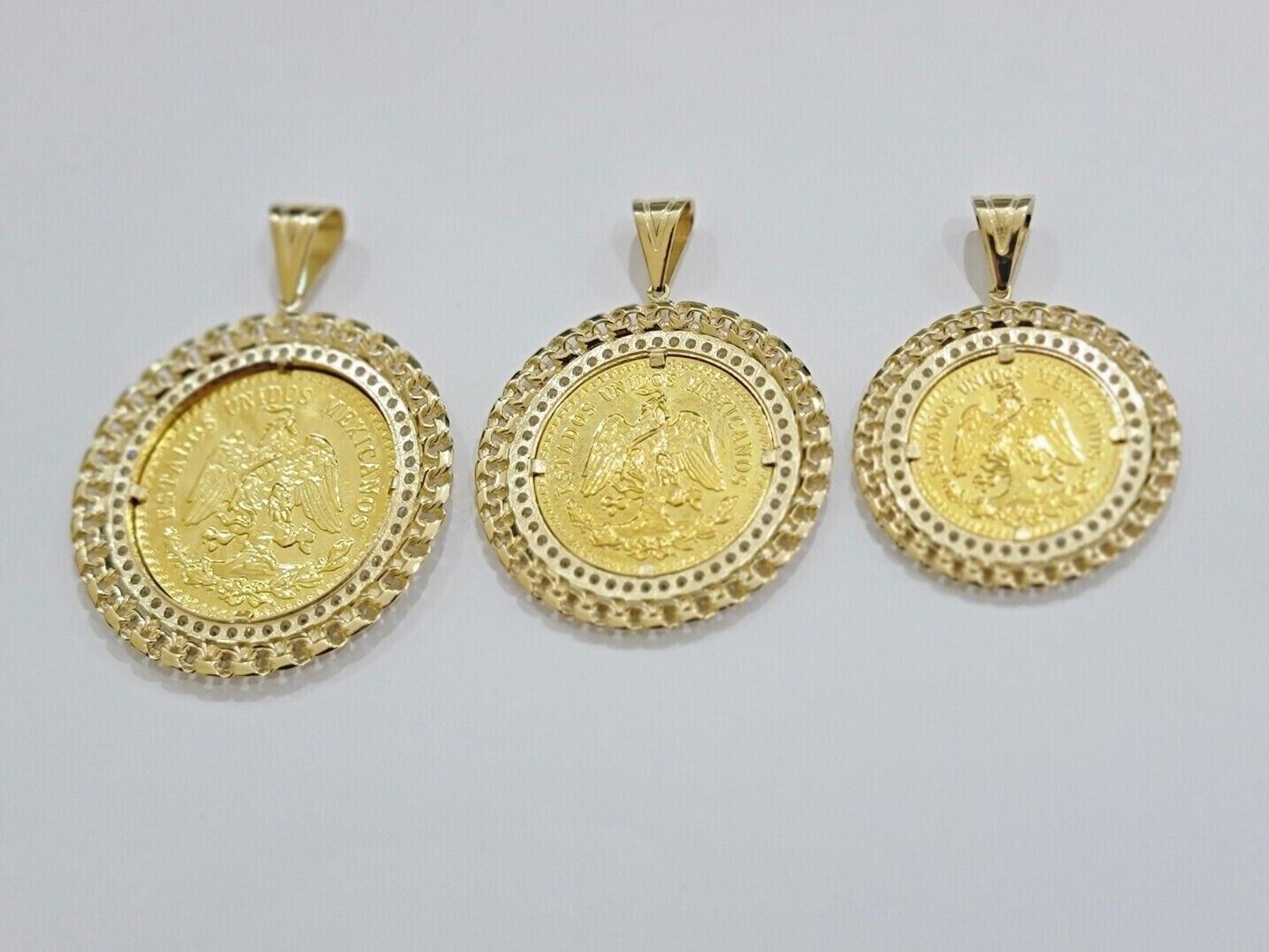 10k Gold Mexican Centenario Copy Coin Charm 50 Pesos Bezel 10kt Pendant Replica - GoldenlinQ