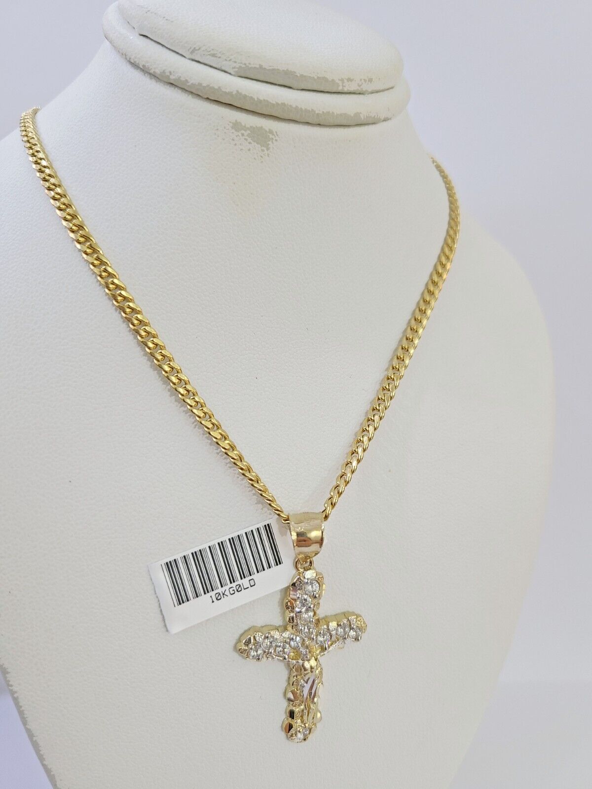 10K Gold Miami Cuban Chain 3mm Length 18" 20" 22" 24" 26" & Cross Charm SET - GoldenlinQ