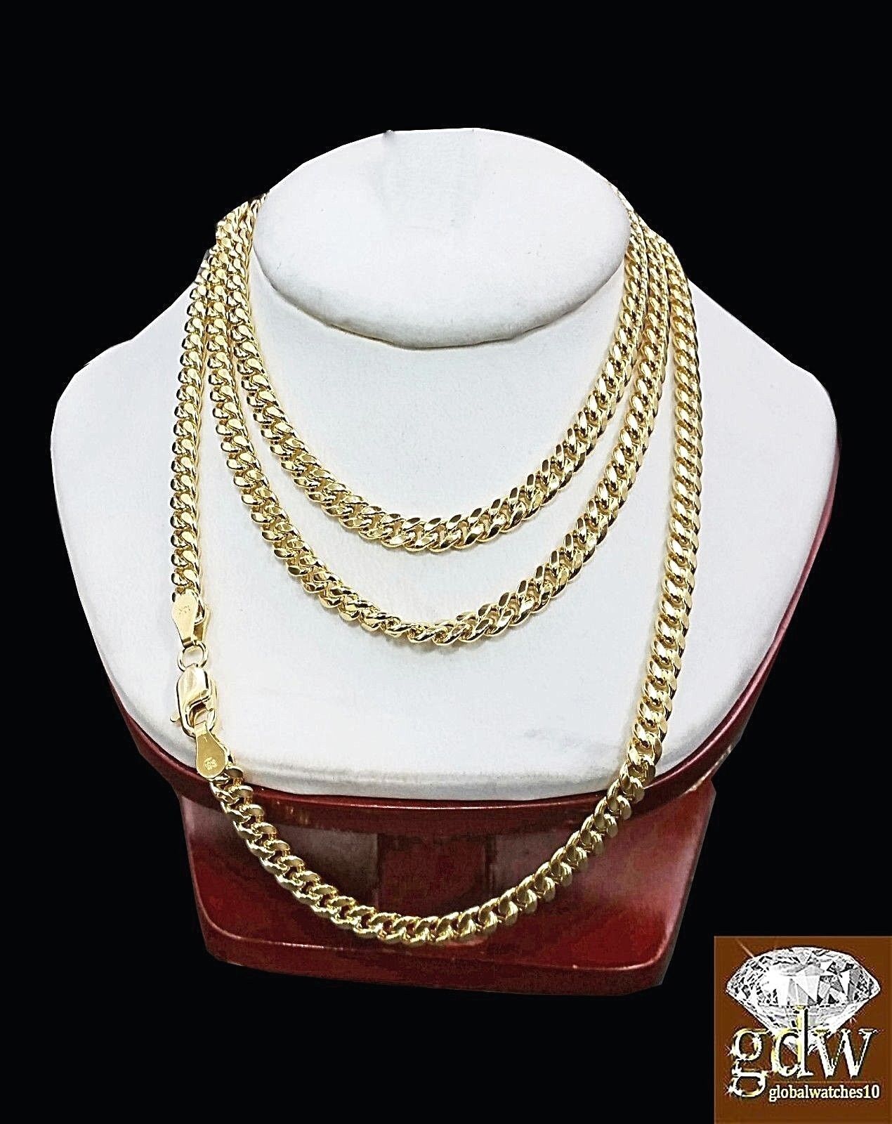 10k Gold Miami Cuban Chain Necklace 22" Inch Men Women Link 4mm Real 10k Gold - GoldenlinQ