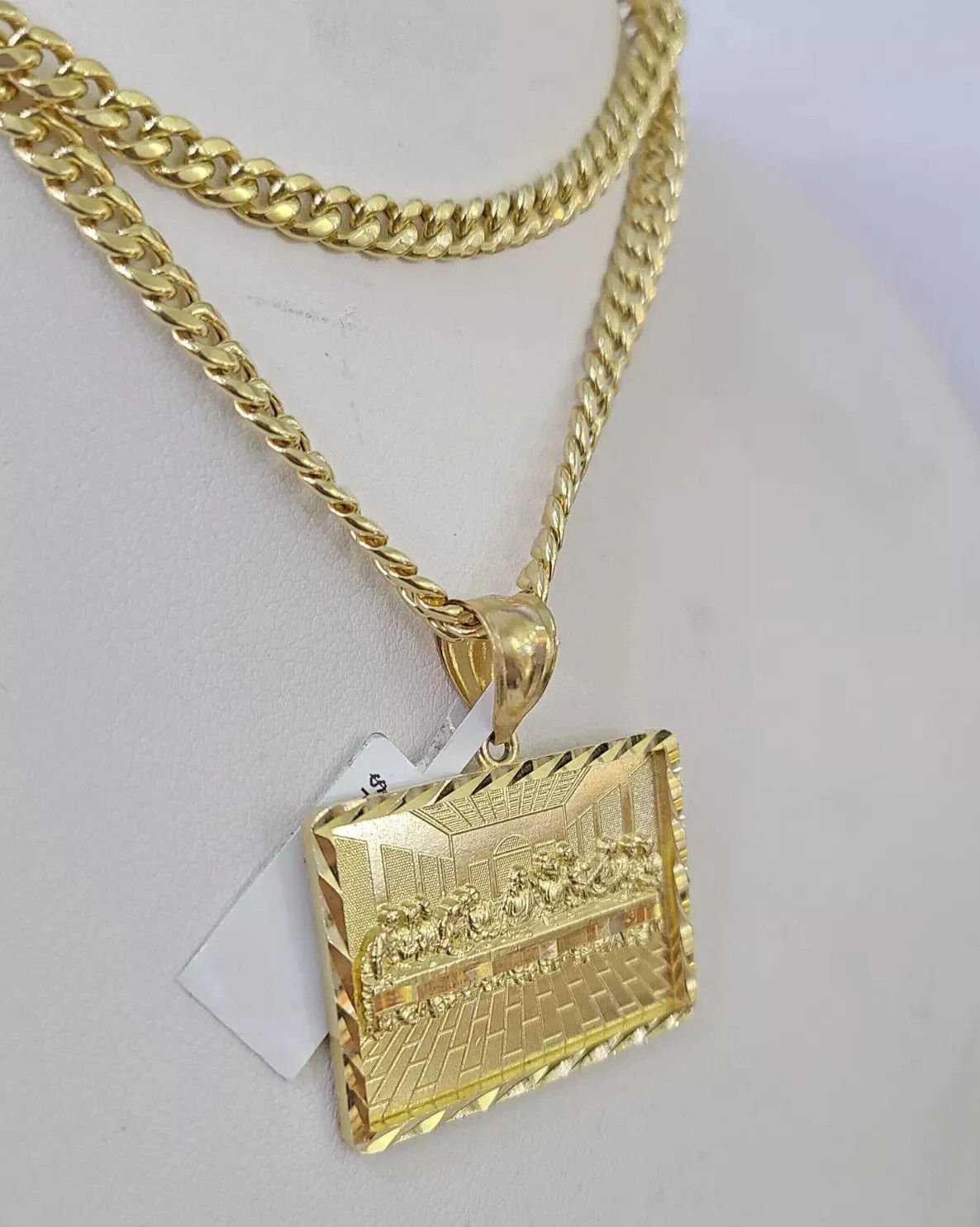 10k Gold Miami Cuban Link Chain Necklace 5mm & Last Supper Charm Pendant 18" - 26" - GoldenlinQ