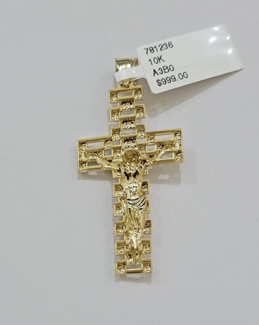 10k Gold Milano Rope Chain Jesus Cross Charm Pendant Set 18 - 24'' Inches Necklace - GoldenlinQ