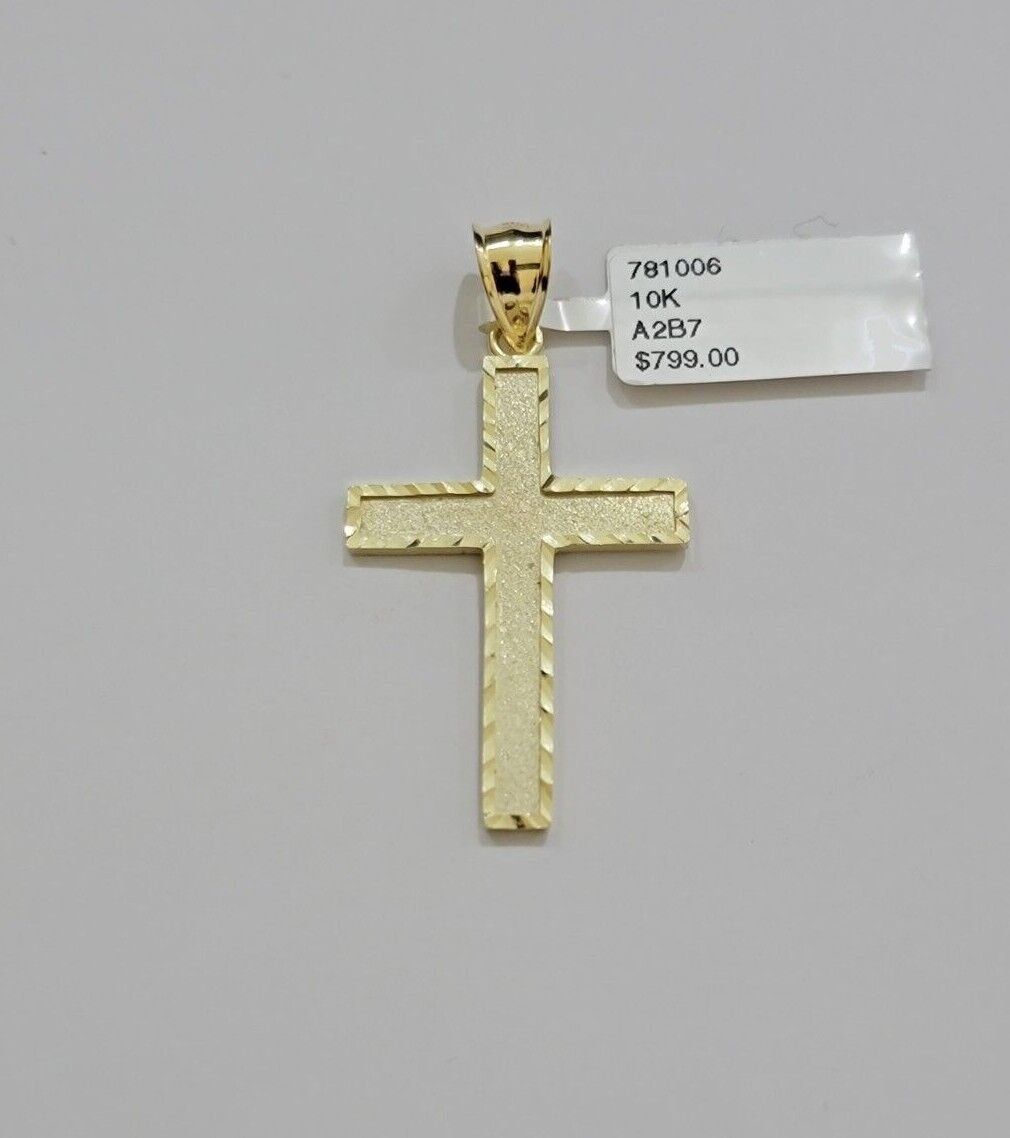 10k Gold Milano Rope Chain Plain Cross Charm Pendant Set 18 - 24'' Inches Necklace - GoldenlinQ