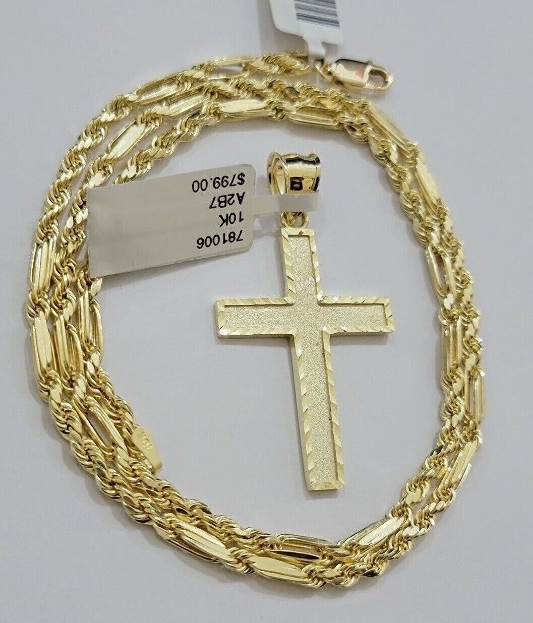 10k Gold Milano Rope Chain Plain Cross Charm Pendant Set 18 - 24'' Inches Necklace - GoldenlinQ
