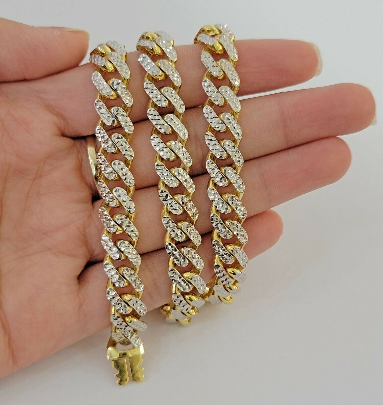 10k Gold Monaco Chain Necklace 10mm 22" Two - tone Diamond Cut REAL 10kt Gold SALE - GoldenlinQ
