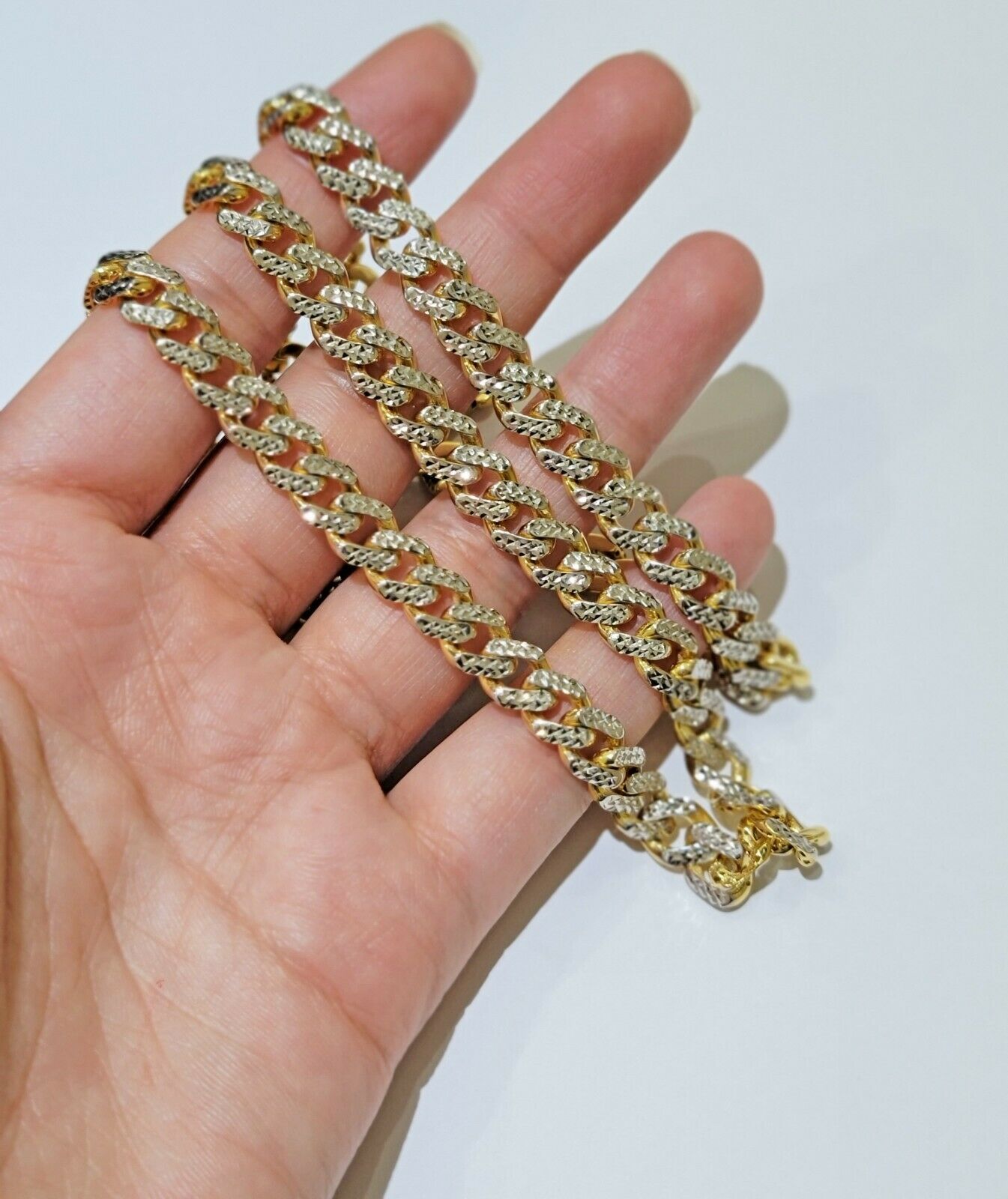 10k Gold Monaco Chain Necklace 7mm 22" Two - tone Diamond Cut REAL 10kt Gold SALE - GoldenlinQ