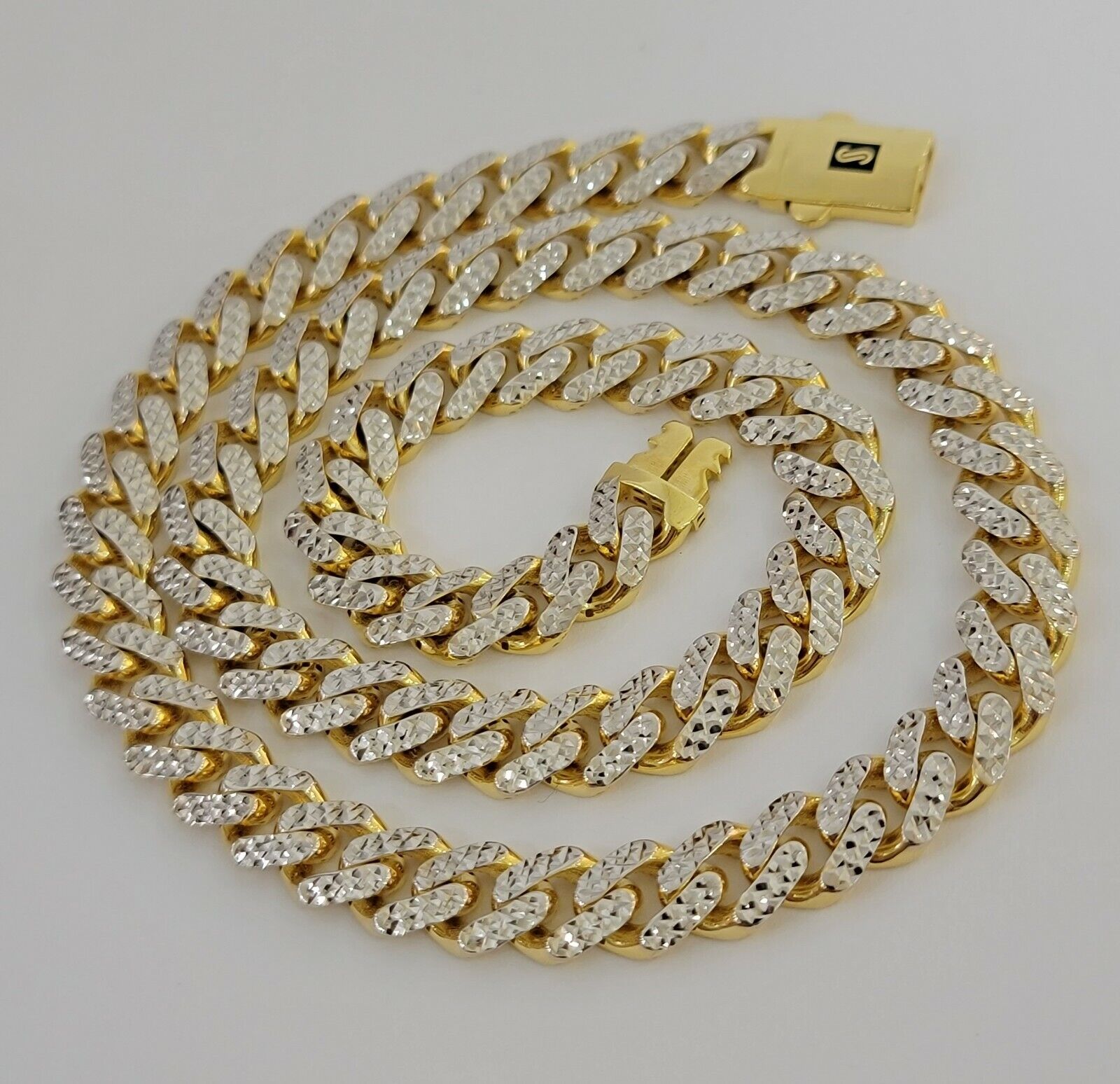 10k Gold Monaco Chain Necklace 7mm 22" Two - tone Diamond Cut REAL 10kt Gold SALE - GoldenlinQ