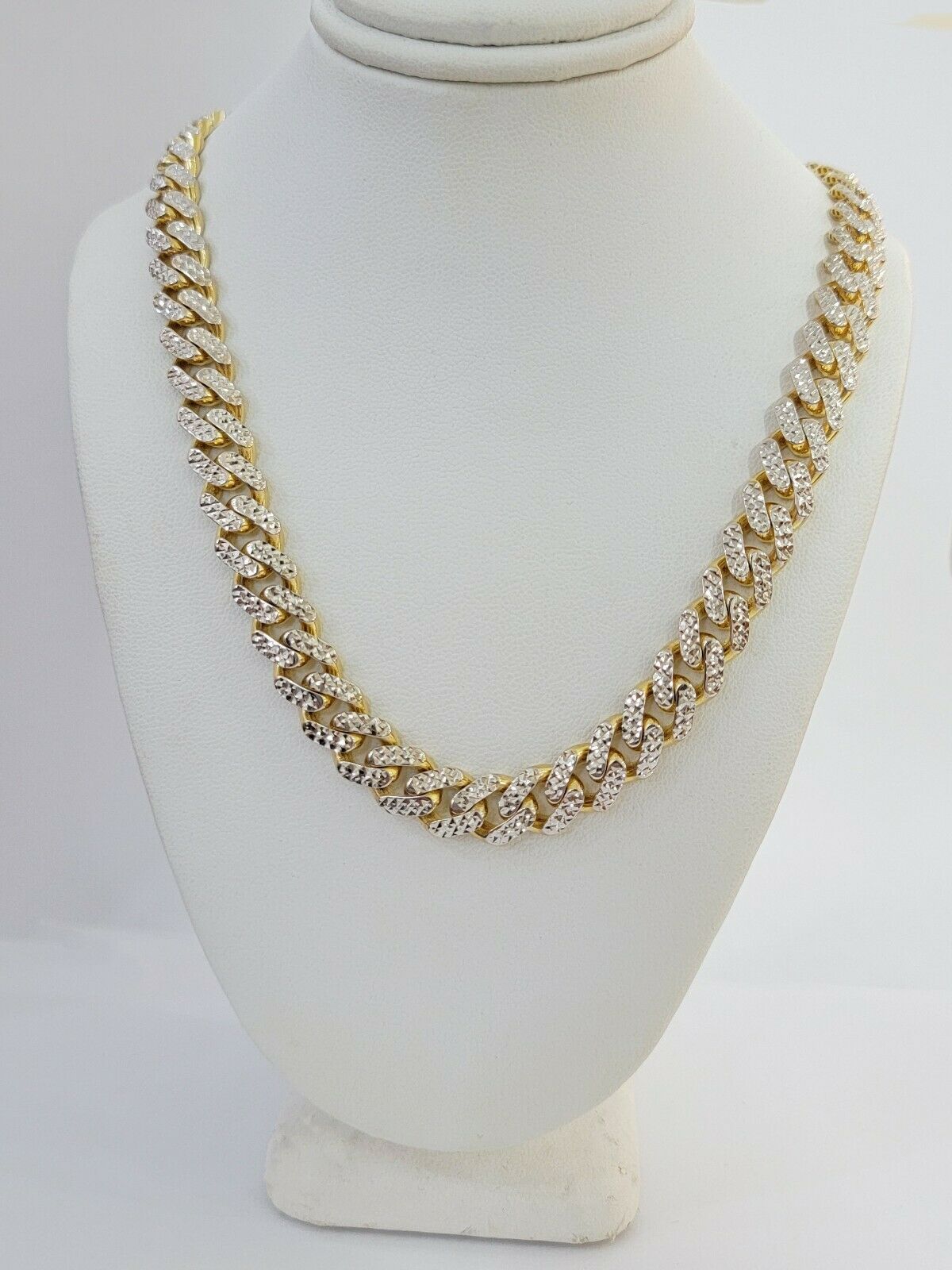 10k Gold Monaco Chain Necklace 7mm 24" Two - tone Diamond Cut REAL 10kt Gold SALE - GoldenlinQ