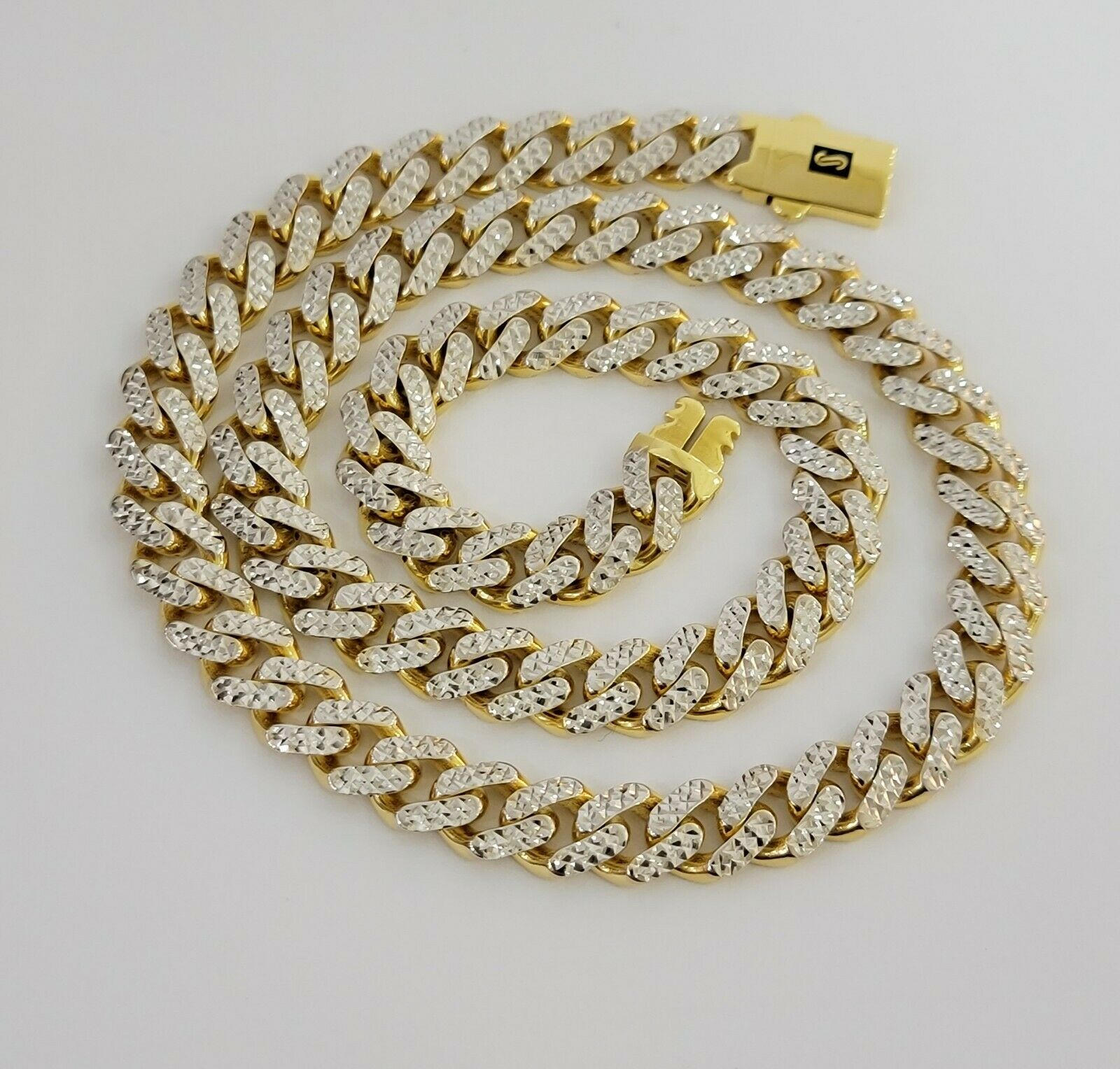10k Gold Monaco Chain Necklace 9mm 24" Two - tone Diamond Cut REAL 10kt Gold SALE - GoldenlinQ