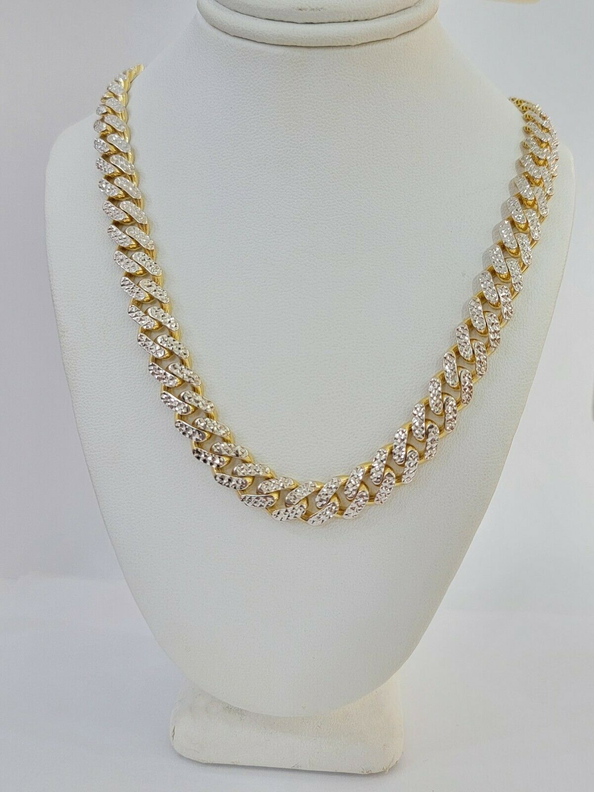 10k Gold Monaco Chain Necklace 9mm 24" Two - tone Diamond Cut REAL 10kt Gold SALE - GoldenlinQ