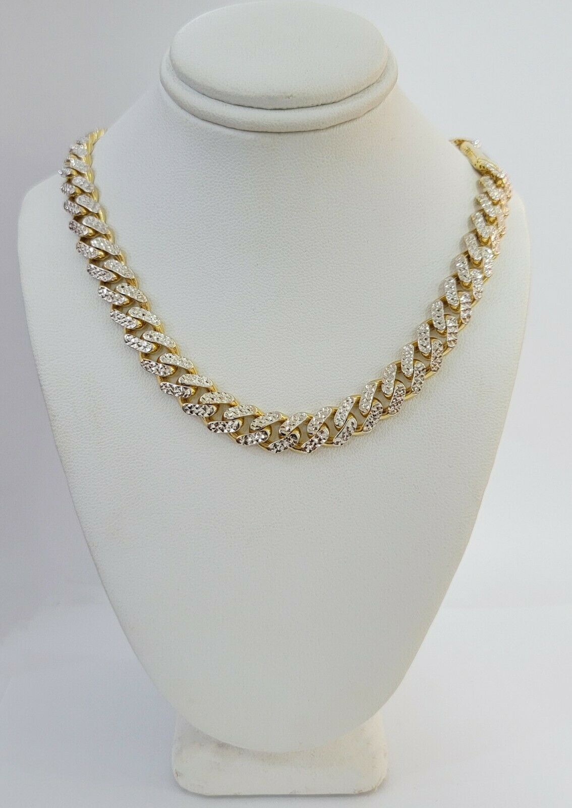 10k Gold Monaco Chain Necklace 9mm 24" Two - tone Diamond Cut REAL 10kt Gold SALE - GoldenlinQ