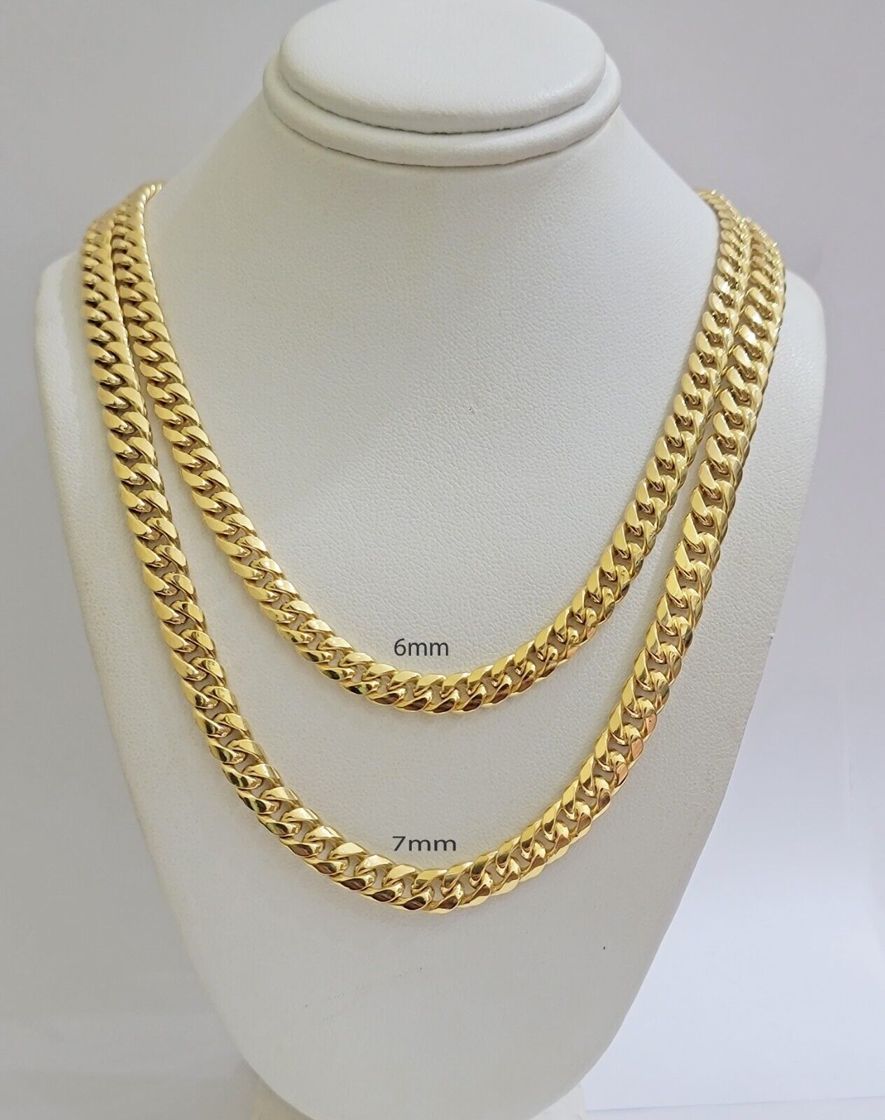 10k Gold Necklace 7mm 18 Inch Short Miami Cuban Link Chain REAL 10kt yellow Gold - GoldenlinQ