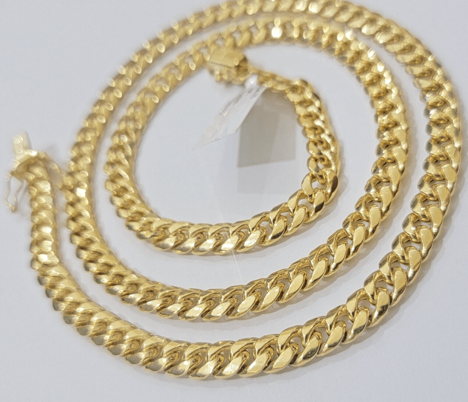 10k Gold Necklace 7mm 22 Inch Miami Cuban Link Chain REAL 10kt yellow Gold Men's - GoldenlinQ