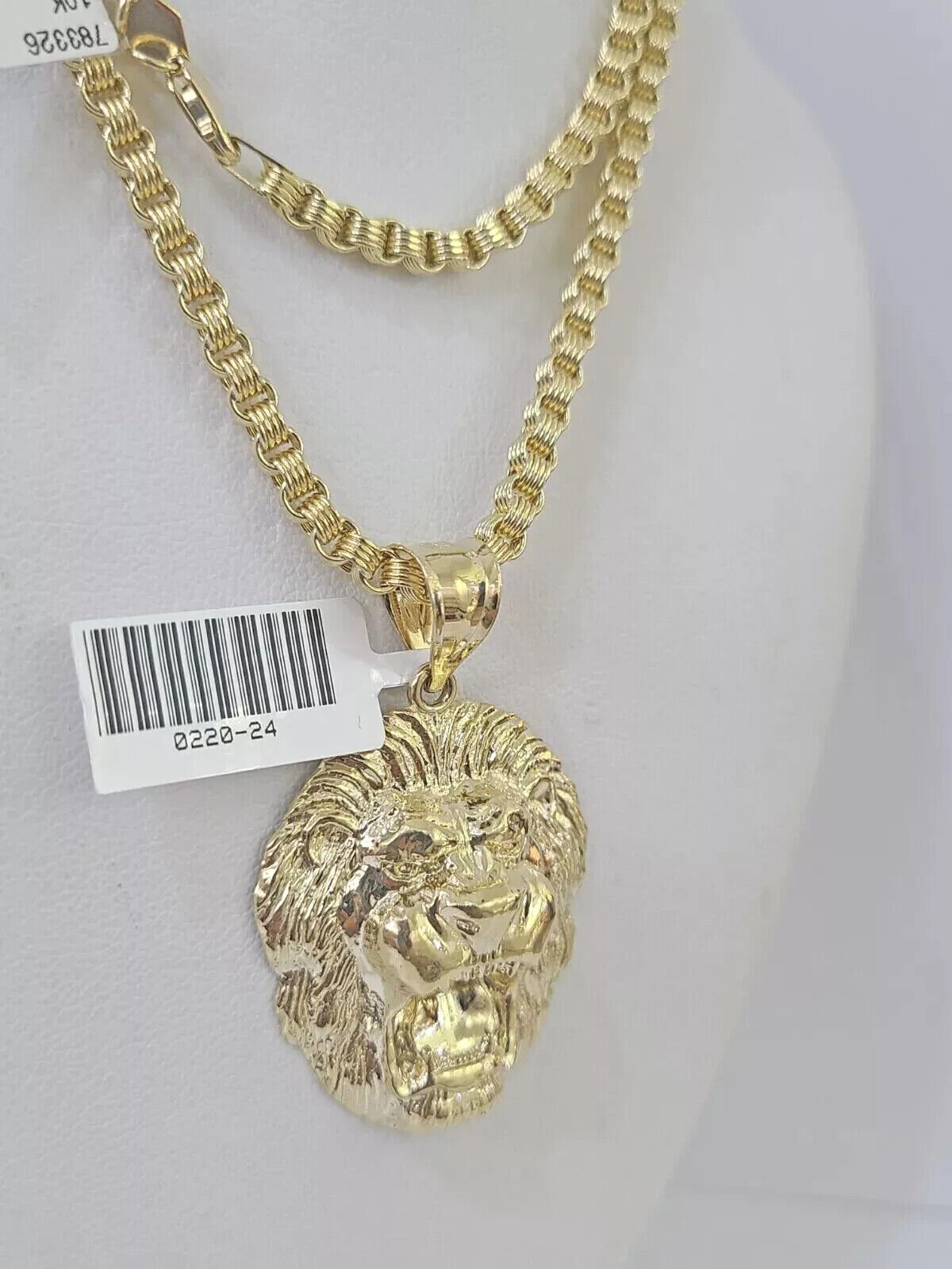 10k Gold Necklace & Lion charm Pendant REAL 10kt Men's Byzantine Chain Charm SET - GoldenlinQ