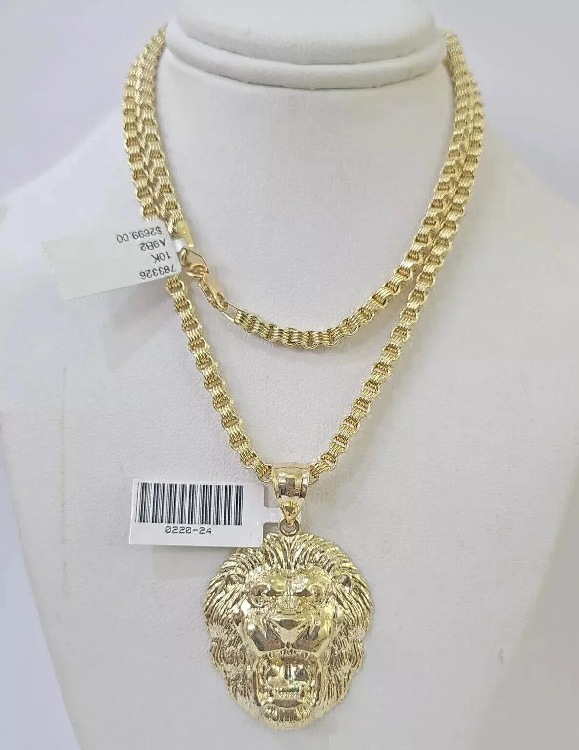10k Gold Necklace & Lion charm Pendant REAL 10kt Men's Byzantine Chain Charm SET - GoldenlinQ