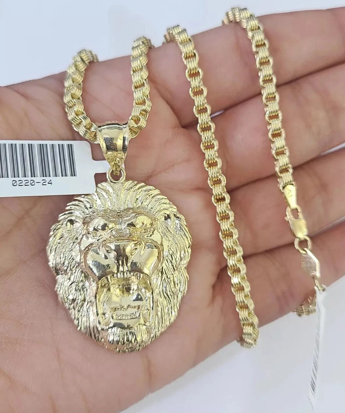10k Gold Necklace & Lion charm Pendant REAL 10kt Men's Byzantine Chain Charm SET - GoldenlinQ