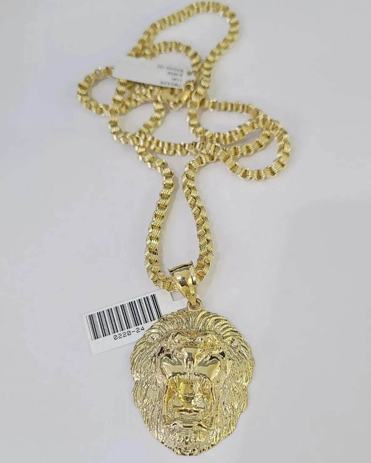 10k Gold Necklace & Lion charm Pendant REAL 10kt Men's Byzantine Chain Charm SET - GoldenlinQ