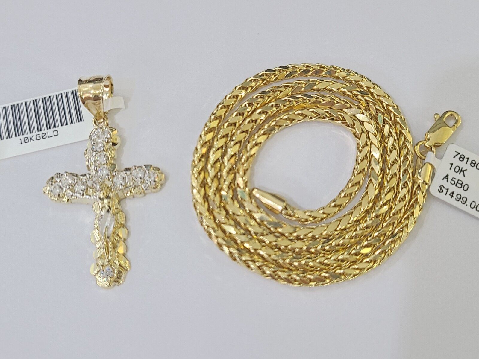 10K Gold Palm Chain 2.5mm Length 18" 20" 22" 24" 26" 28" 30" & Cross Charm - GoldenlinQ