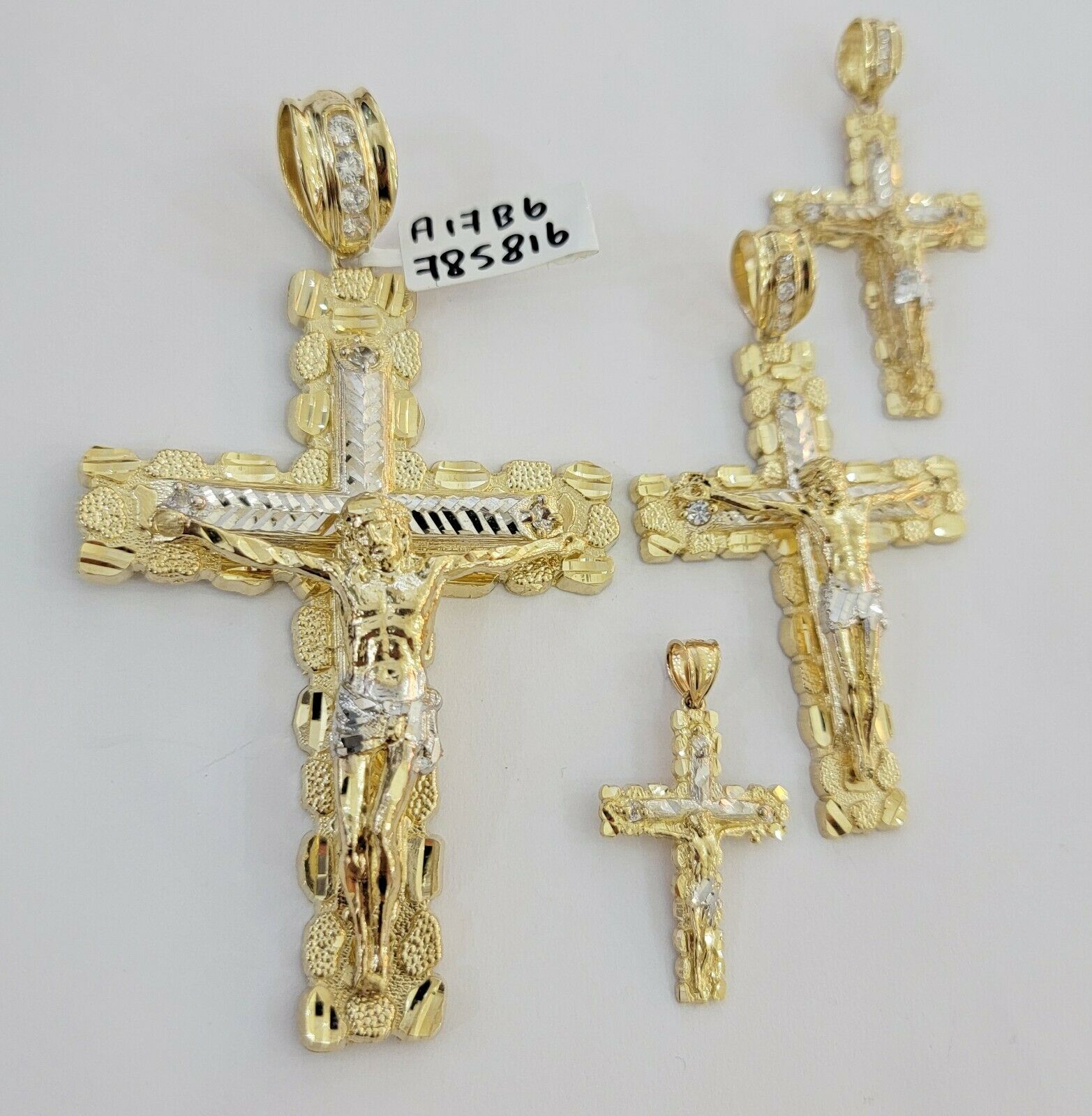 10k Gold Pendant charm Jesus cross crucifix 4" 3" 2" 1.5" Men women Real 10kt - GoldenlinQ