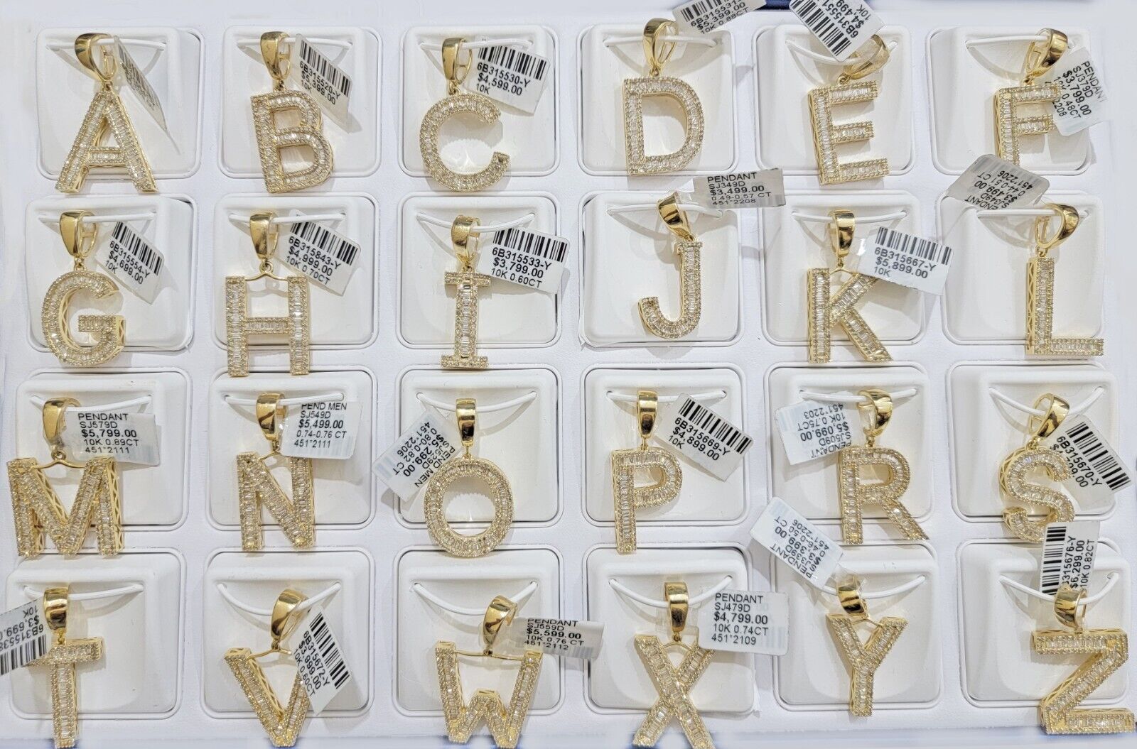 10k Gold Pendant Initial Charm Natural Diamond A - Z Alphabet Baguette & Round Dia - GoldenlinQ