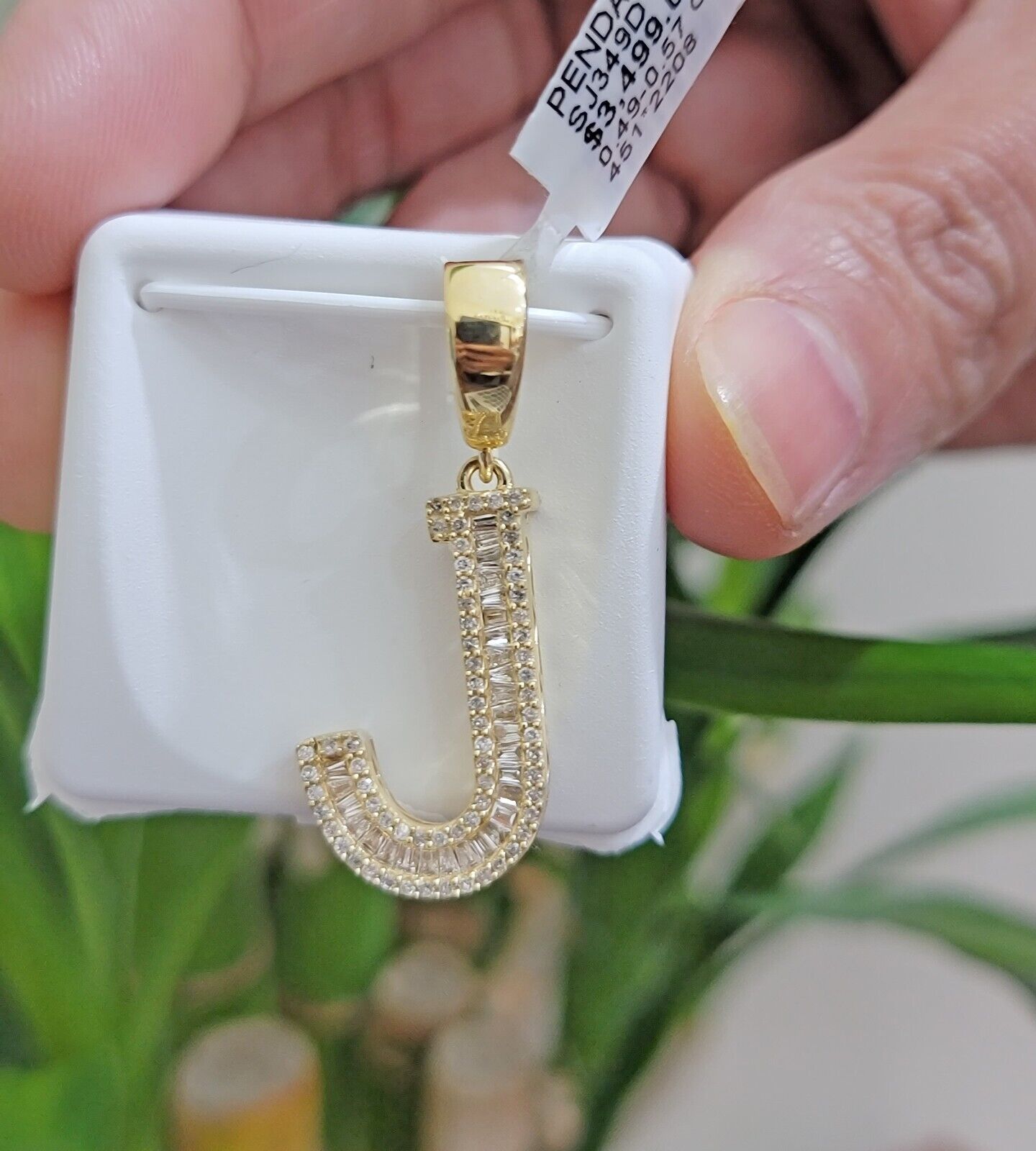 10k Gold Pendant Initial Charm Natural Diamond A - Z Alphabet Baguette & Round Dia - GoldenlinQ