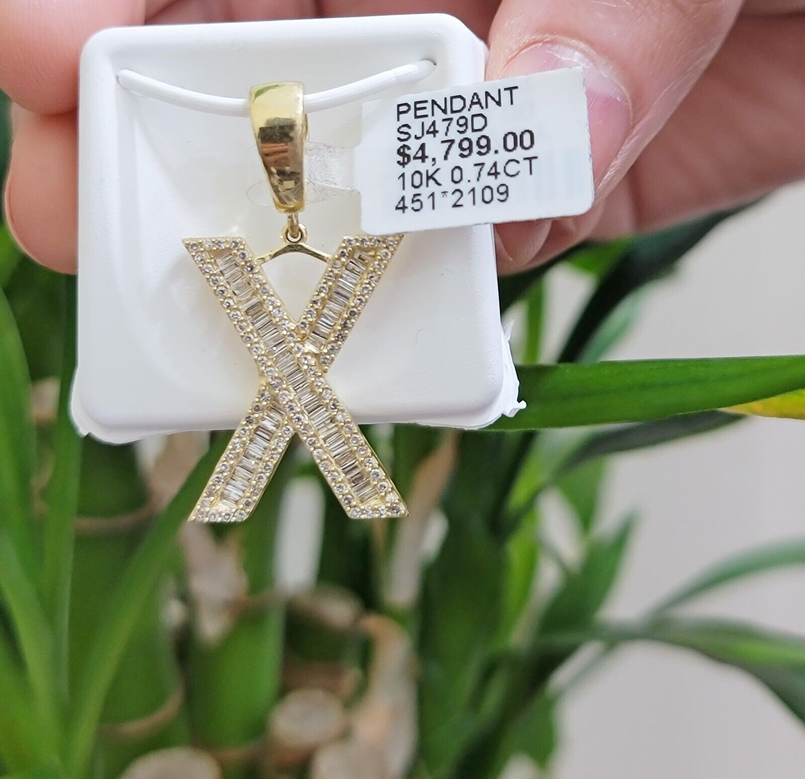 10k Gold Pendant Initial Charm Natural Diamond A - Z Alphabet Baguette & Round Dia - GoldenlinQ