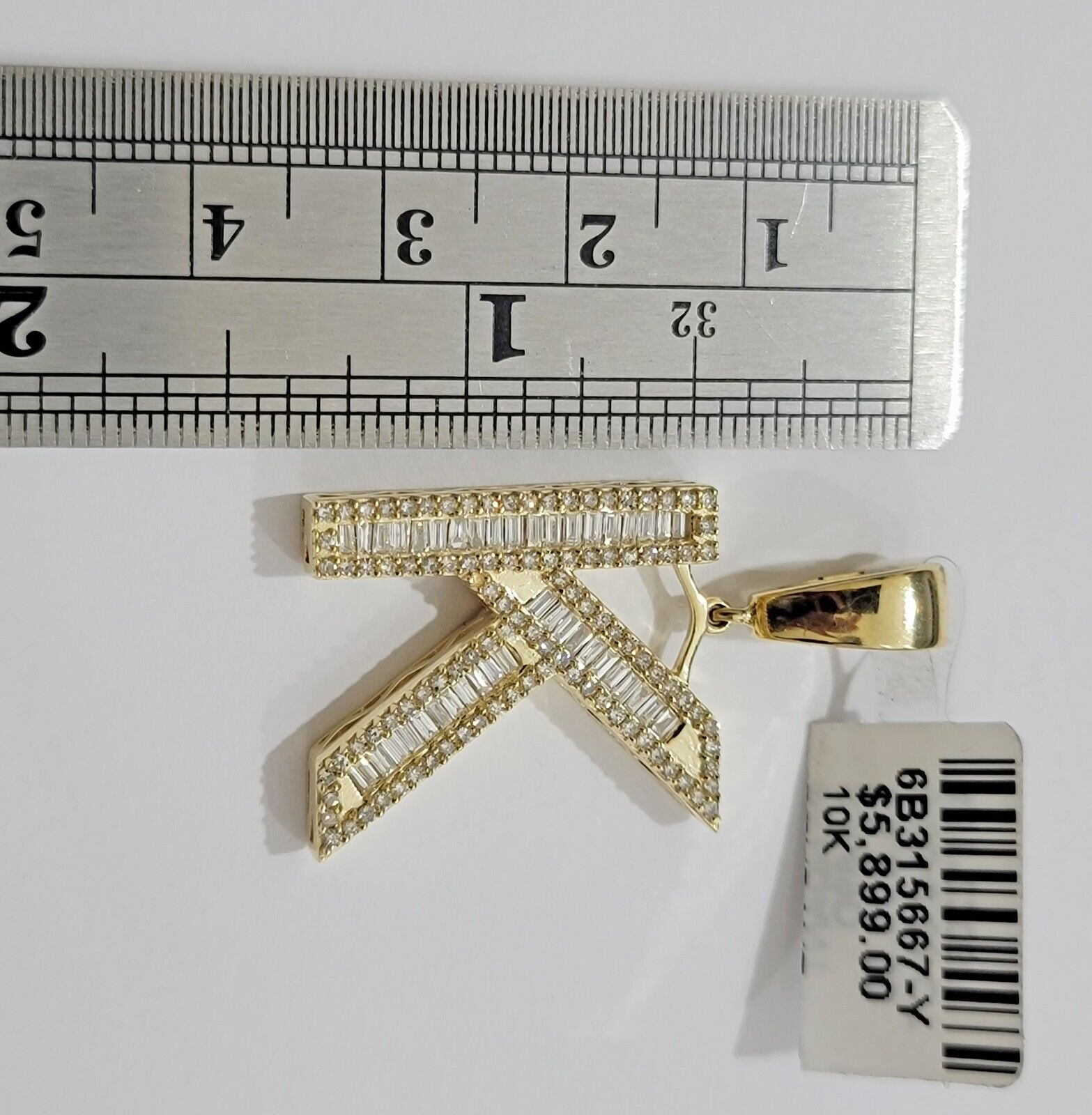 10k Gold Pendant Initial Charm Natural Diamond A - Z Alphabet Baguette & Round Dia - GoldenlinQ