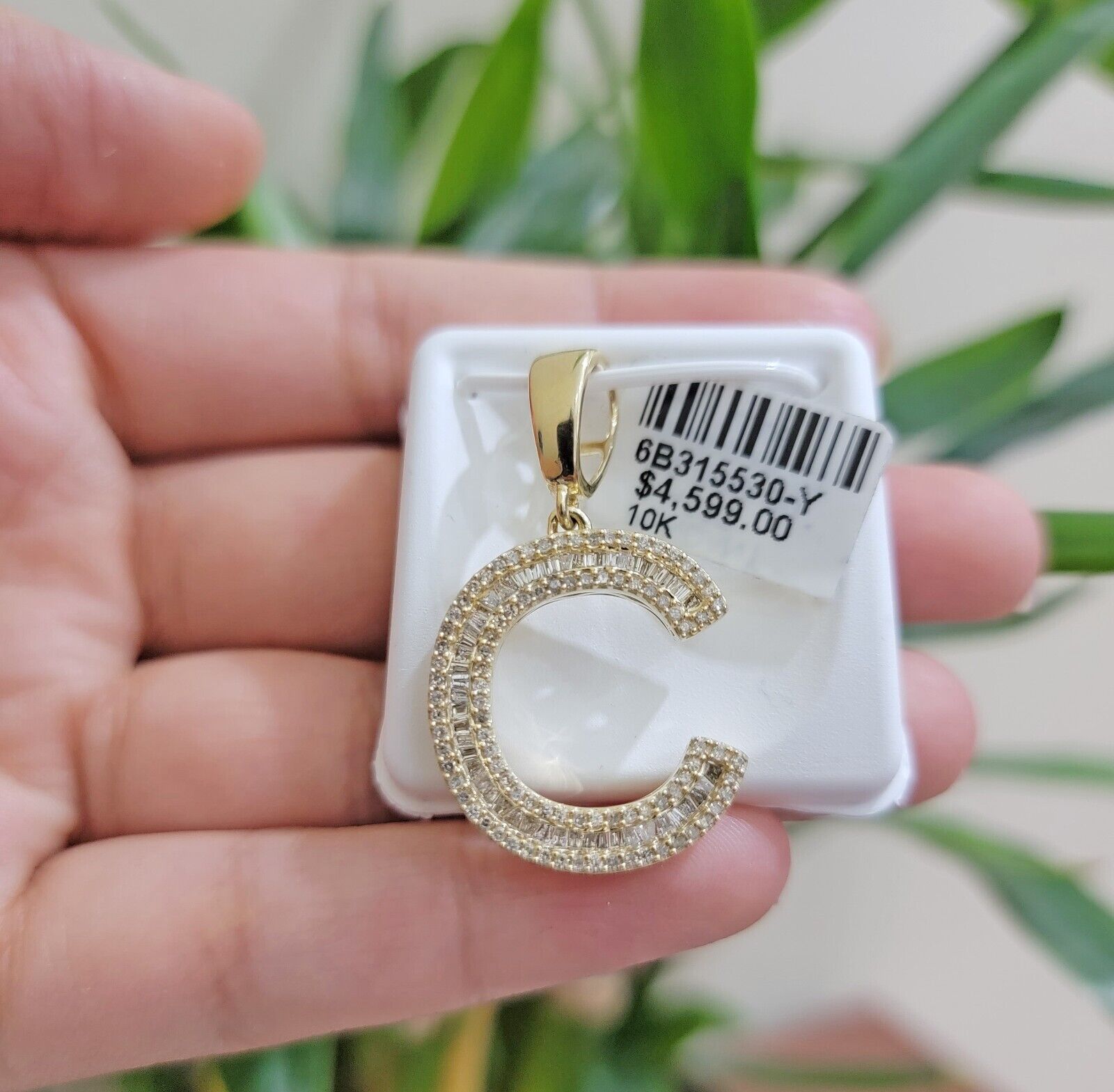 10k Gold Pendant Initial Charm Natural Diamond A - Z Alphabet Baguette & Round Dia - GoldenlinQ