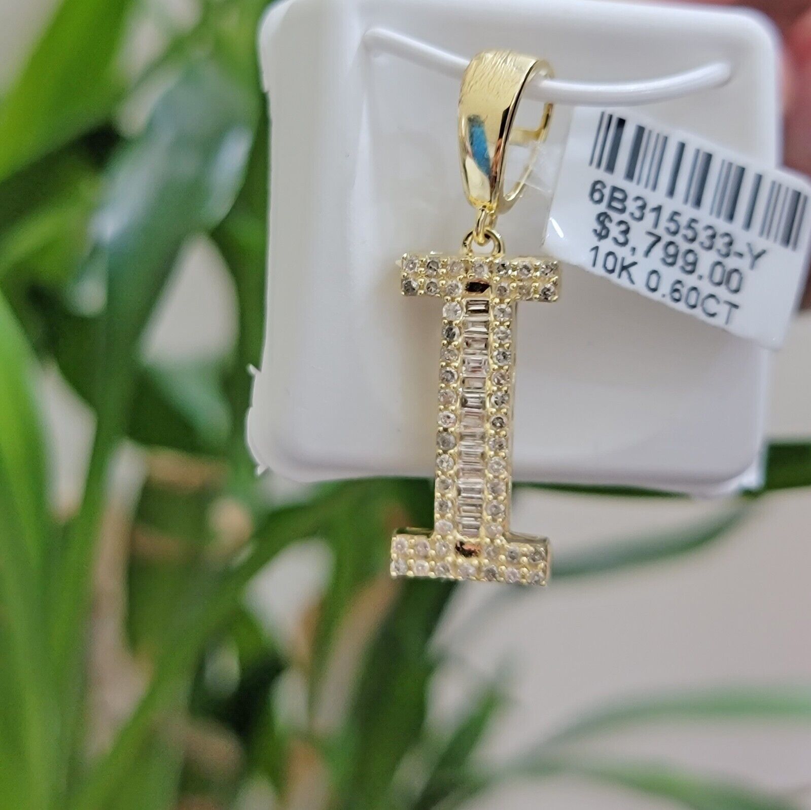 10k Gold Pendant Initial Charm Natural Diamond A - Z Alphabet Baguette & Round Dia - GoldenlinQ