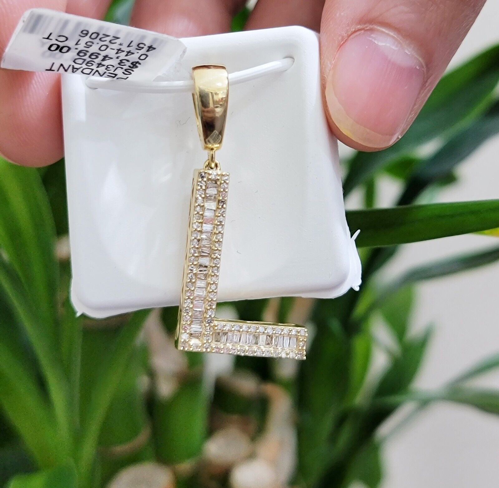 10k Gold Pendant Initial Charm Natural Diamond A - Z Alphabet Baguette & Round Dia - GoldenlinQ