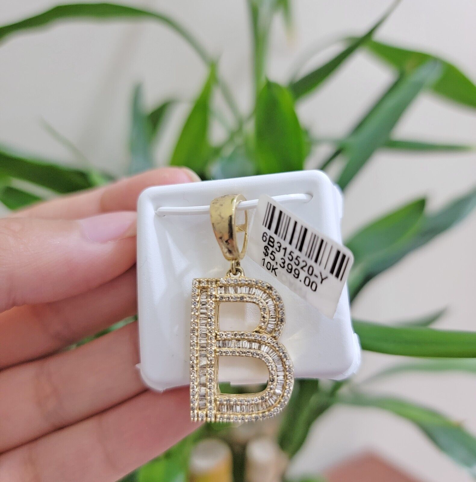 10k Gold Pendant Initial Charm Natural Diamond A - Z Alphabet Baguette & Round Dia - GoldenlinQ