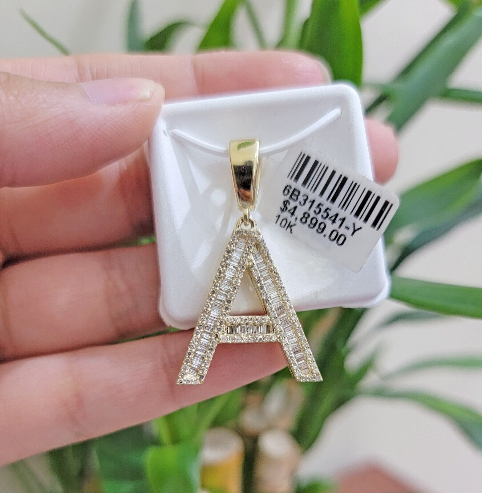 10k Gold Pendant Initial Charm Natural Diamond A - Z Alphabet Baguette & Round Dia - GoldenlinQ