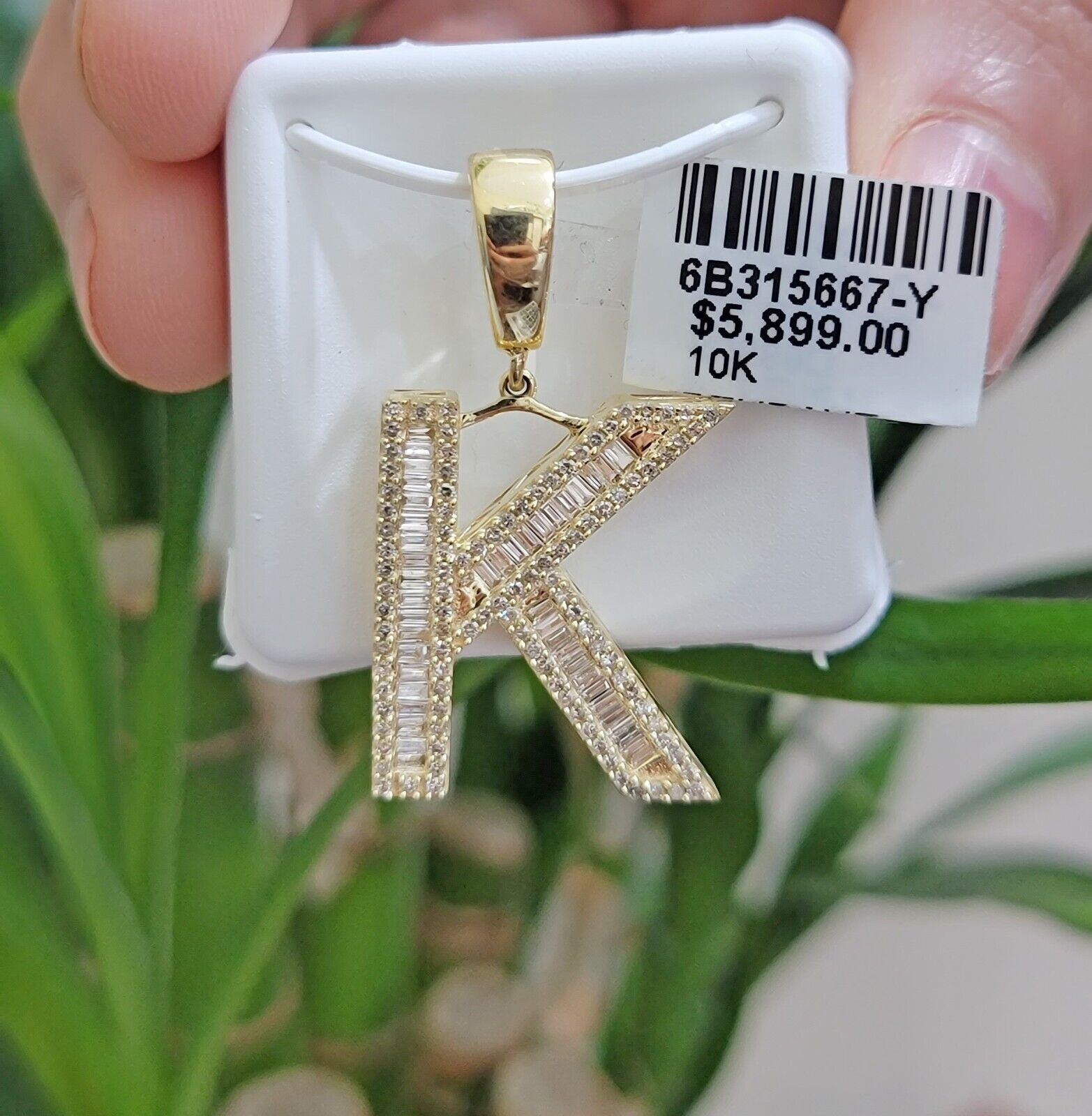 10k Gold Pendant Initial Charm Natural Diamond A - Z Alphabet Baguette & Round Dia - GoldenlinQ