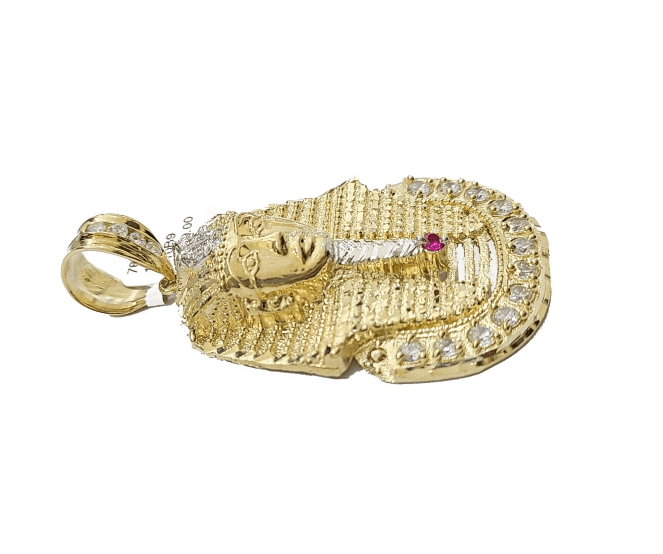 10k Gold Pharaoh Head Charm Rope Chain Necklace 8mm 24'' Set & Pendant 10kt REAL - GoldenlinQ