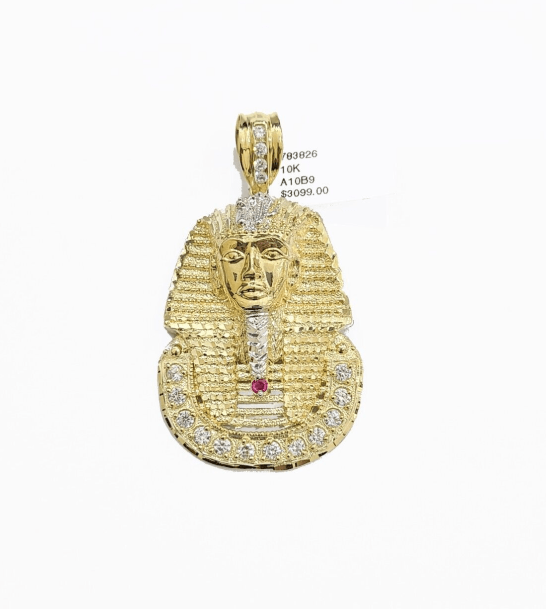 10k Gold Pharaoh Head Charm Rope Chain Necklace 8mm 26'' Set & Pendant 10kt REAL - GoldenlinQ