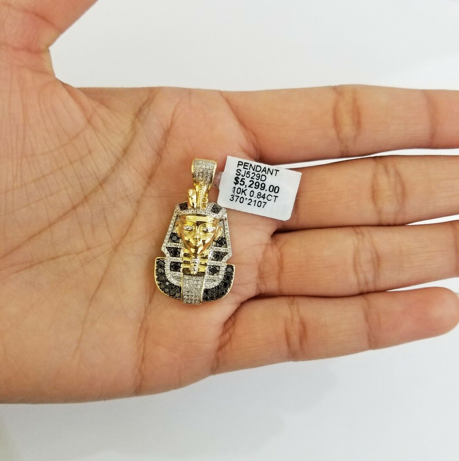 10k Gold Pharaoh Head Pendant Real Diamond Charm - GoldenlinQ