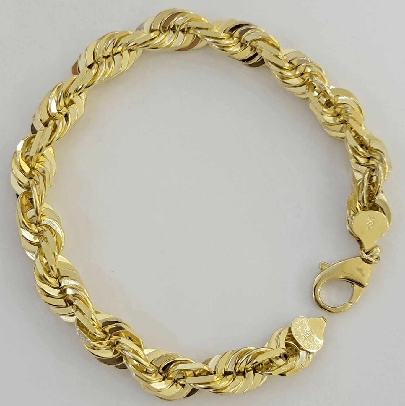 10k Gold Rope Bracelet 9 Inch 10mm Diamond Cuts Real Solid Link 10KT Yellow Gold - GoldenlinQ