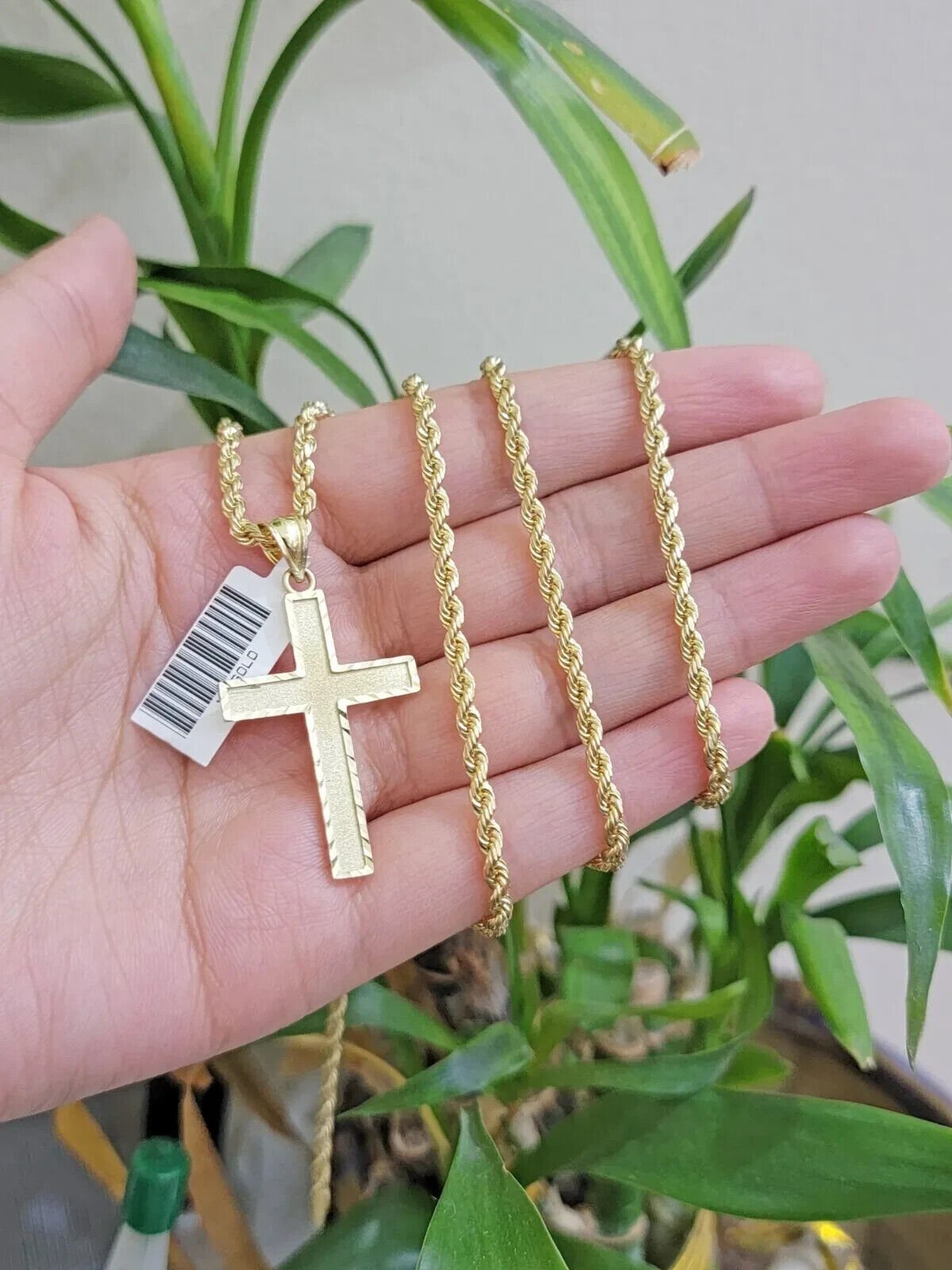 10k Gold Rope Chain Cross pendant Set 3mm 18 Inch Neckalce & Charm REAL 10kt - GoldenlinQ