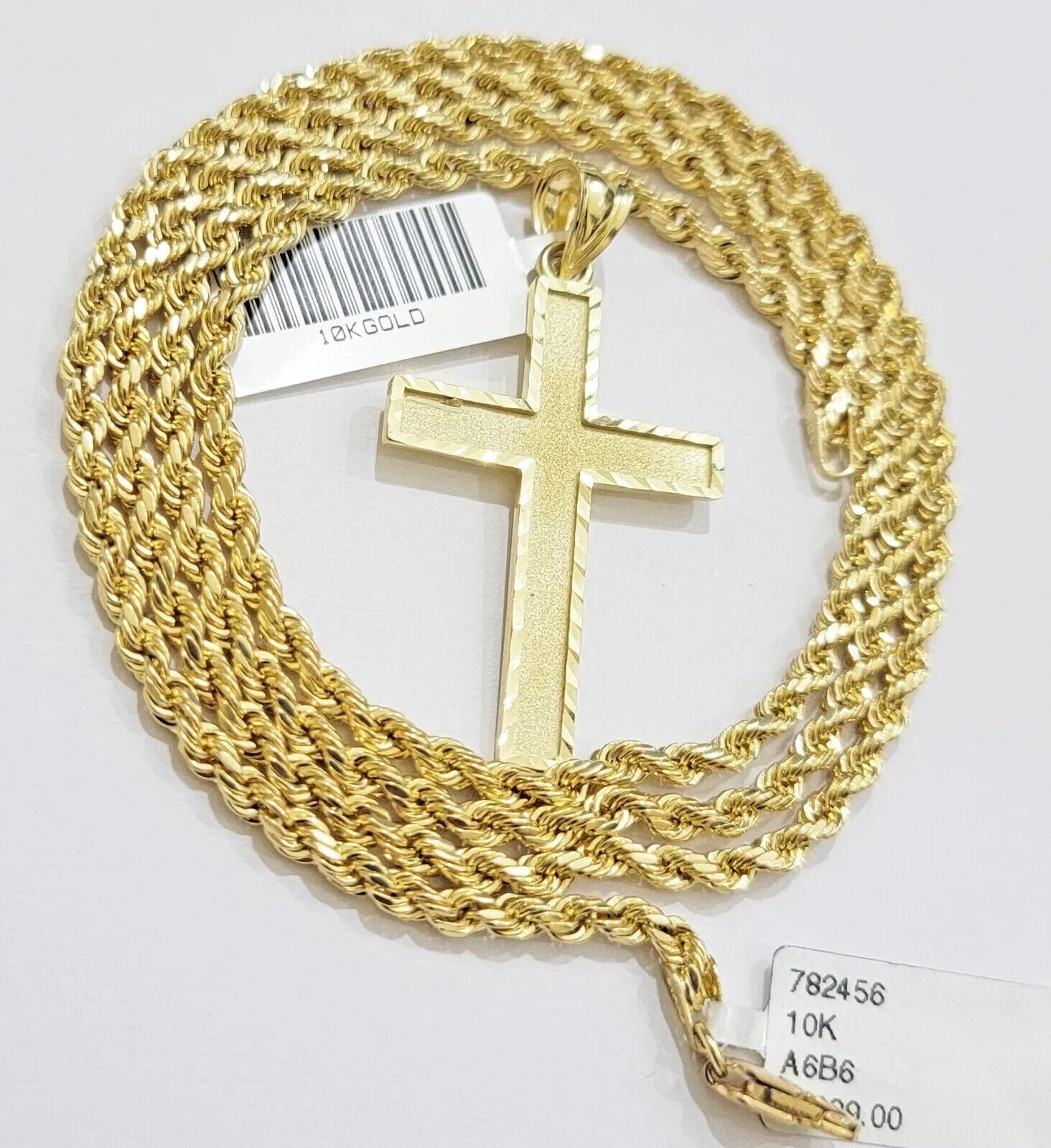 10k Gold Rope Chain Cross pendant Set 3mm 20 Inch Necklace & Charm REAL 10kt - GoldenlinQ