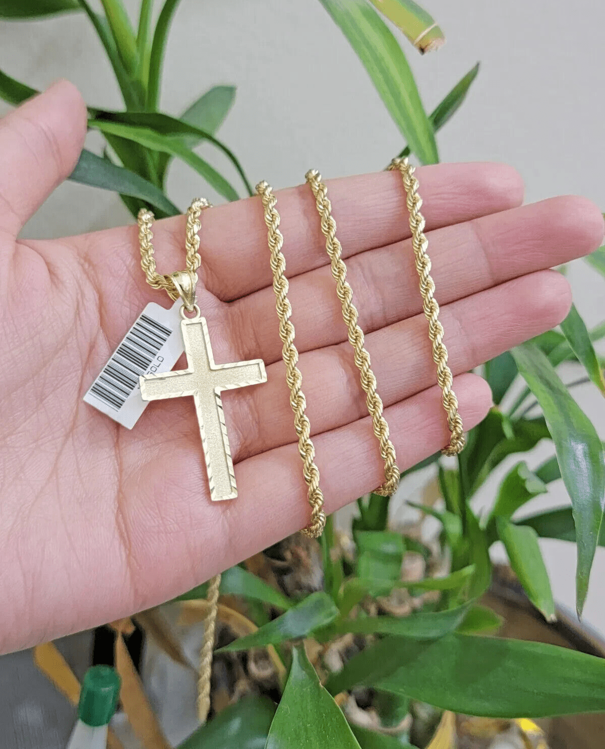 10k Gold Rope Chain Cross pendant Set 3mm 24 Inch Necklace & Charm REAL 10kt - GoldenlinQ