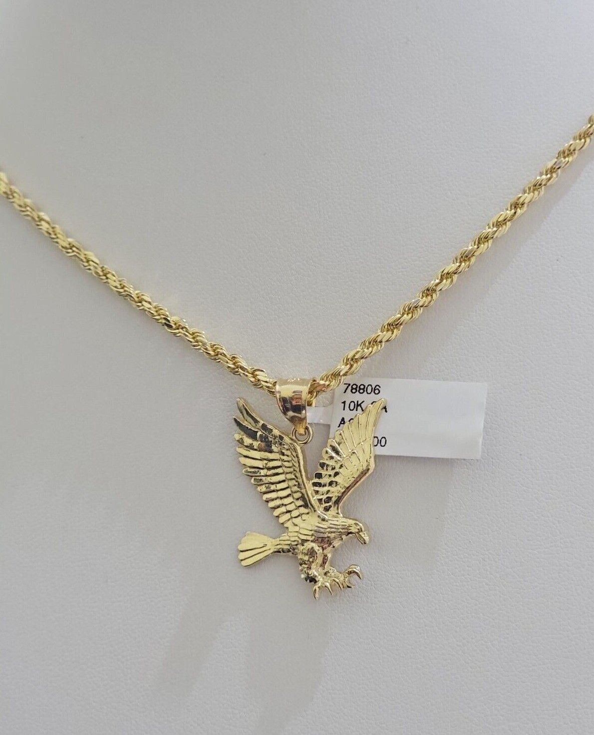 10k Gold Rope Chain Eagle Charm Pendant Set 22'' Inches 3mm Necklace REAL SALE - GoldenlinQ