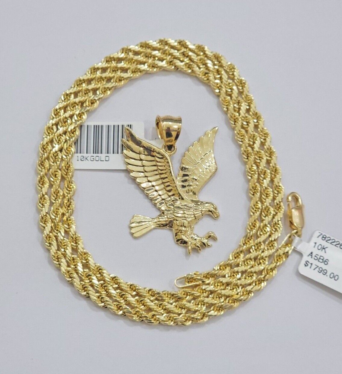 10k Gold Rope Chain Eagle Charm Pendant Set 22'' Inches 3mm Necklace REAL SALE - GoldenlinQ