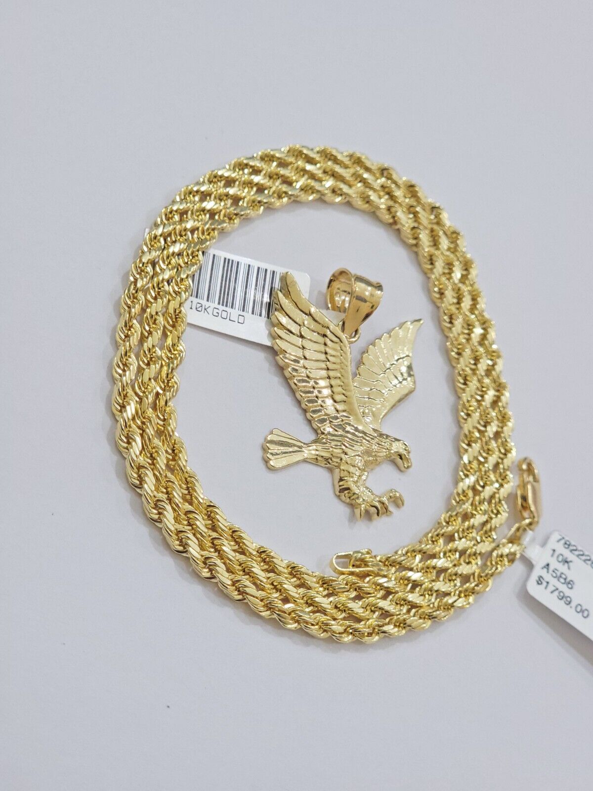 10k Gold Rope Chain Eagle Charm Pendant Set 22'' Inches 3mm Necklace REAL SALE - GoldenlinQ