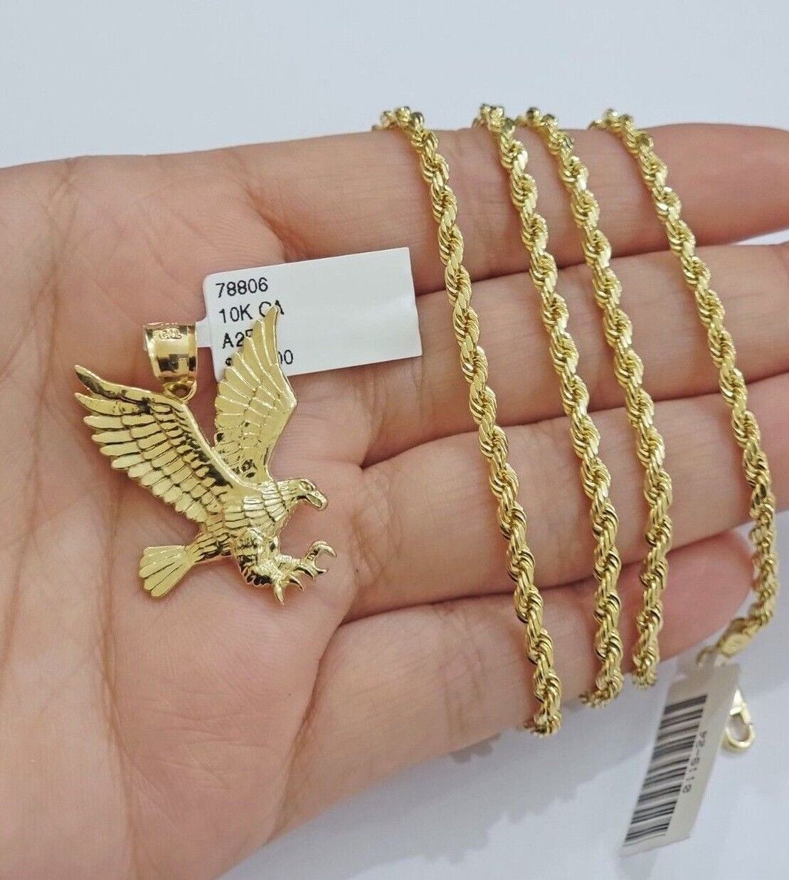 10k Gold Rope Chain Eagle Charm Pendant Set 22'' Inches 3mm Necklace REAL SALE - GoldenlinQ