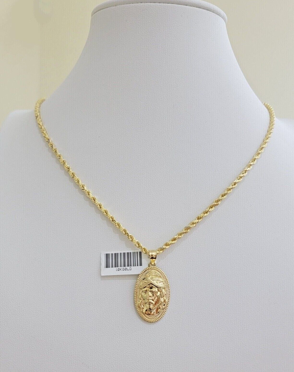 10k Gold Rope Chain Jesus Head Charm Pendant Set 18 - 28" Inch 3mm Necklace REAL - GoldenlinQ